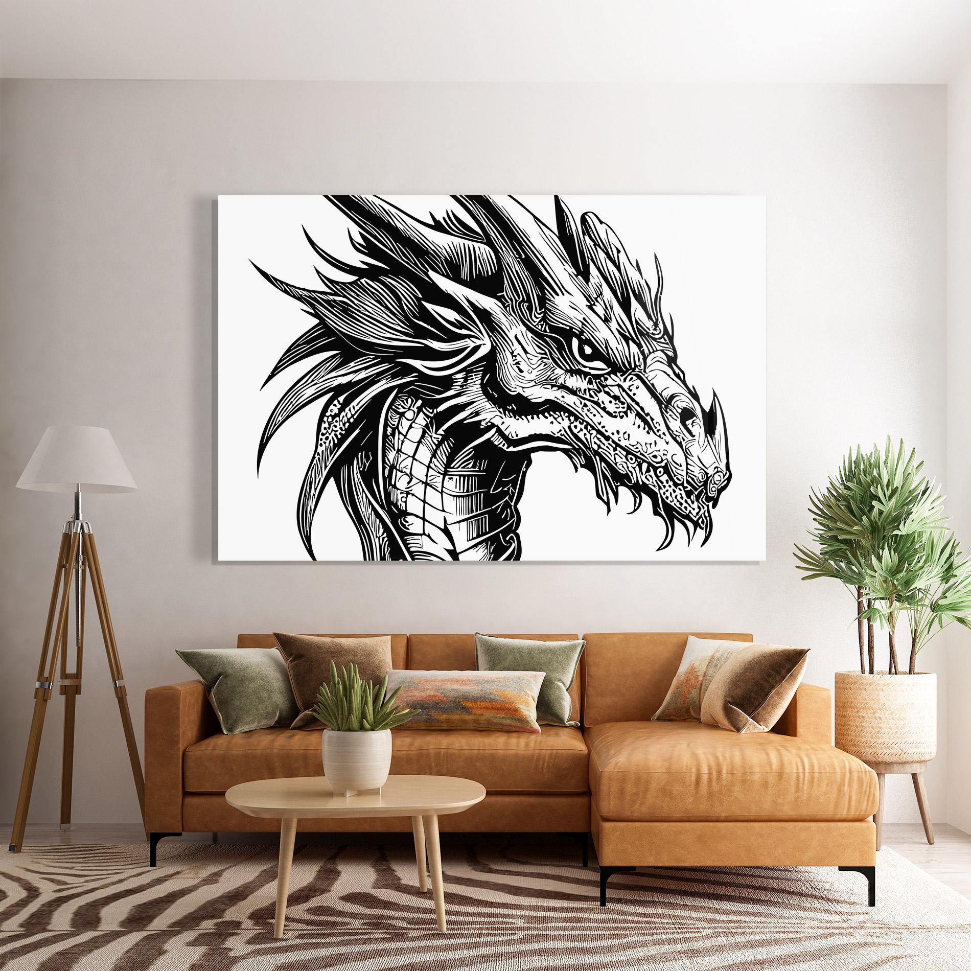 Tablou Sticla Black Line Dragon mockup 7
