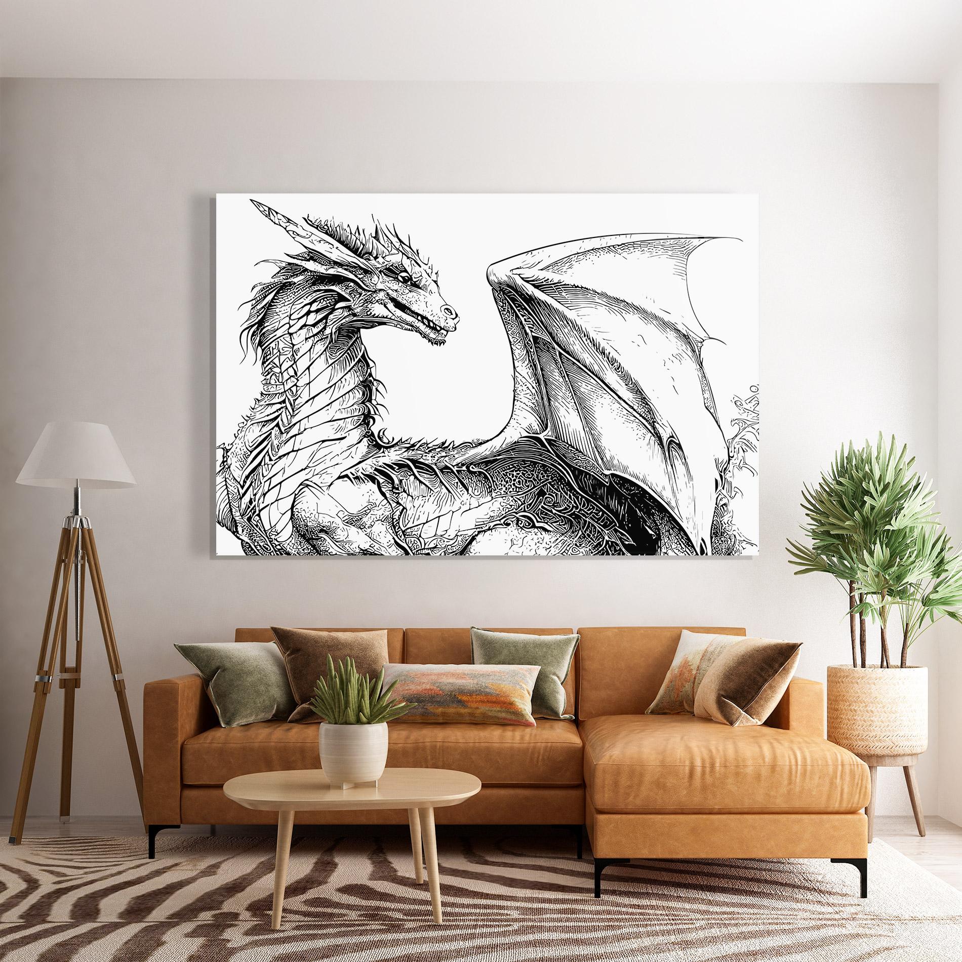 Tablou Sticla Dragon Sketch mockup 7