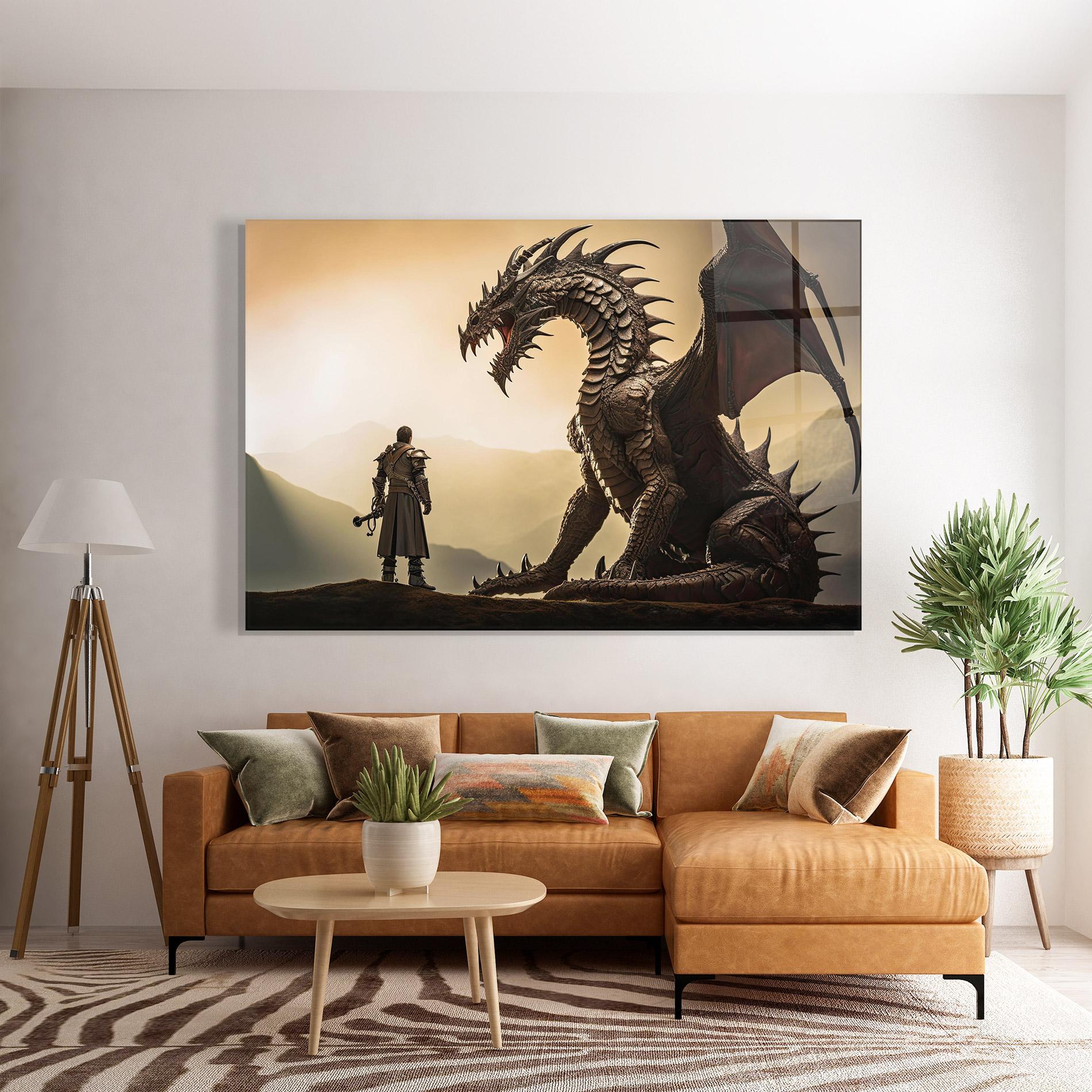 Tablou Sticla Fantasy Huge Dragon mockup 7