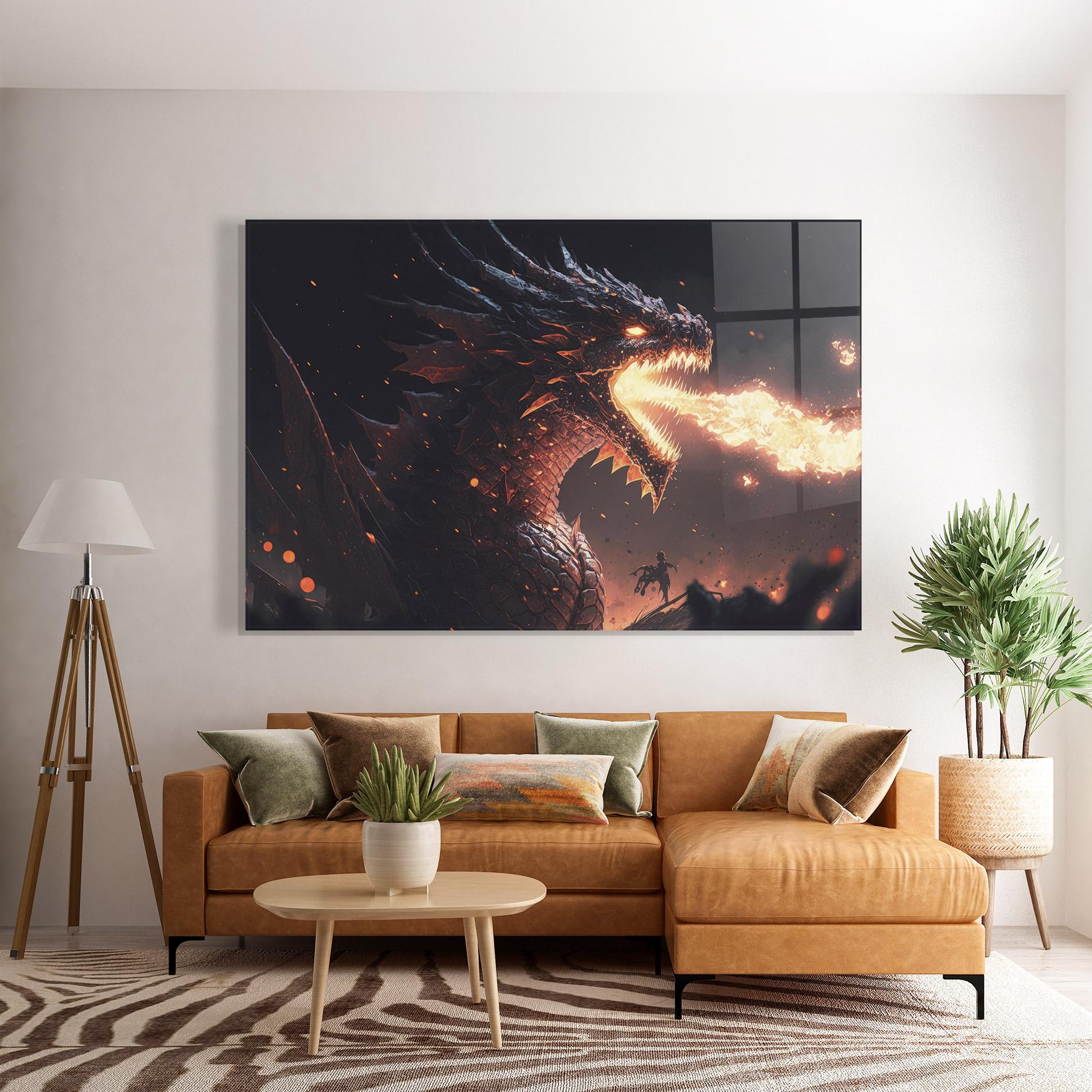 Tablou Sticla Fire Explosion Dragon mockup 7