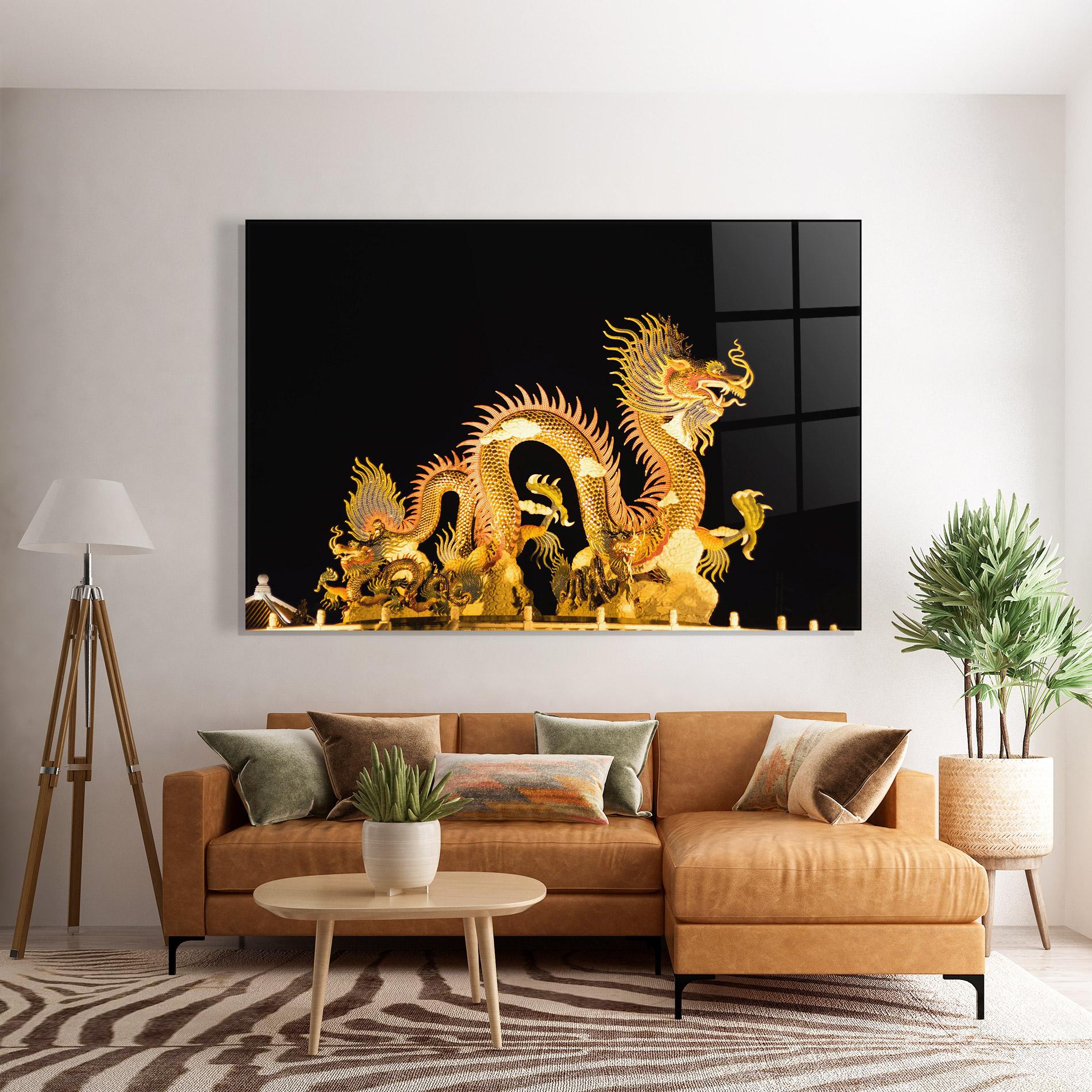 Tablou Sticla Golden Dragon Lights mockup 7