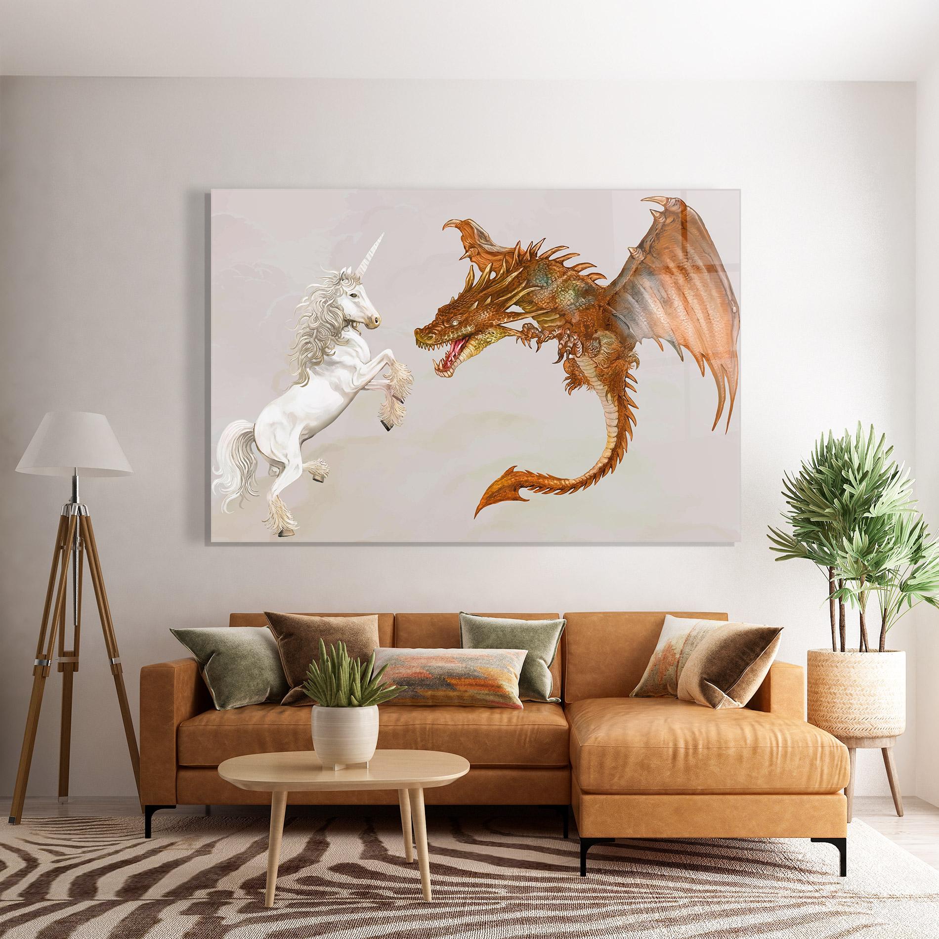 Tablou Sticla Unicorn And Dragon mockup 7