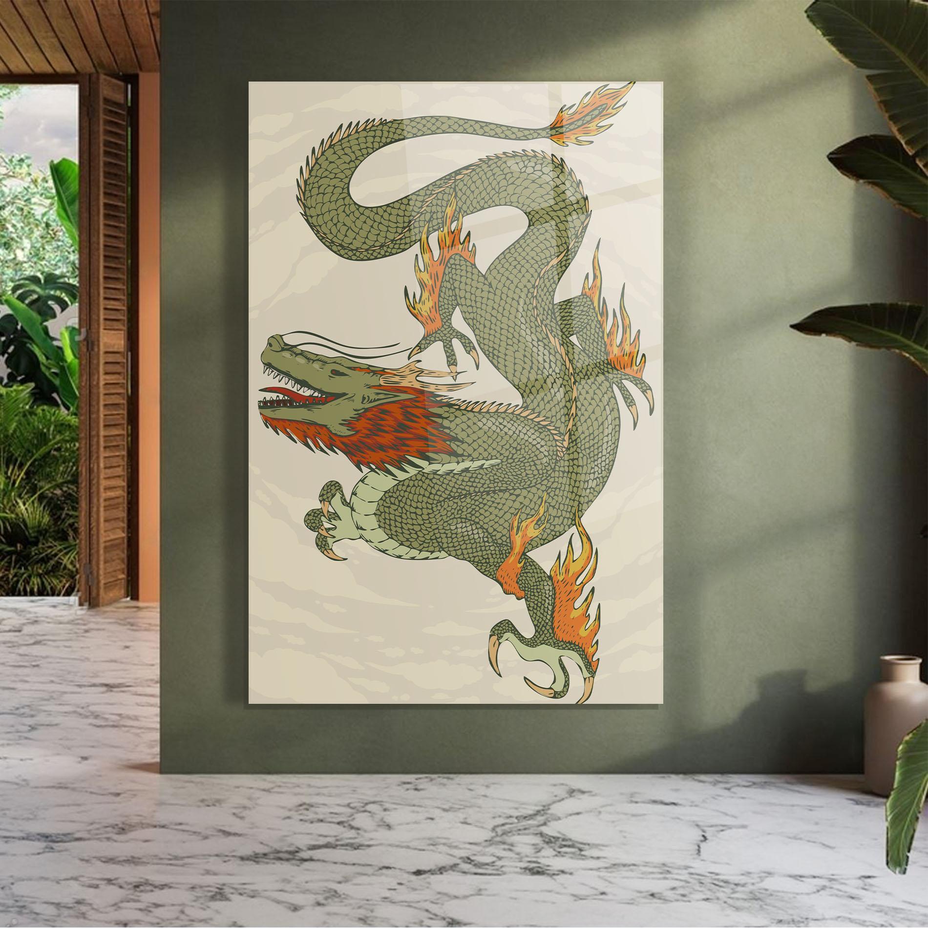 Tablou Sticla Chinese Dragon Green mockup 7