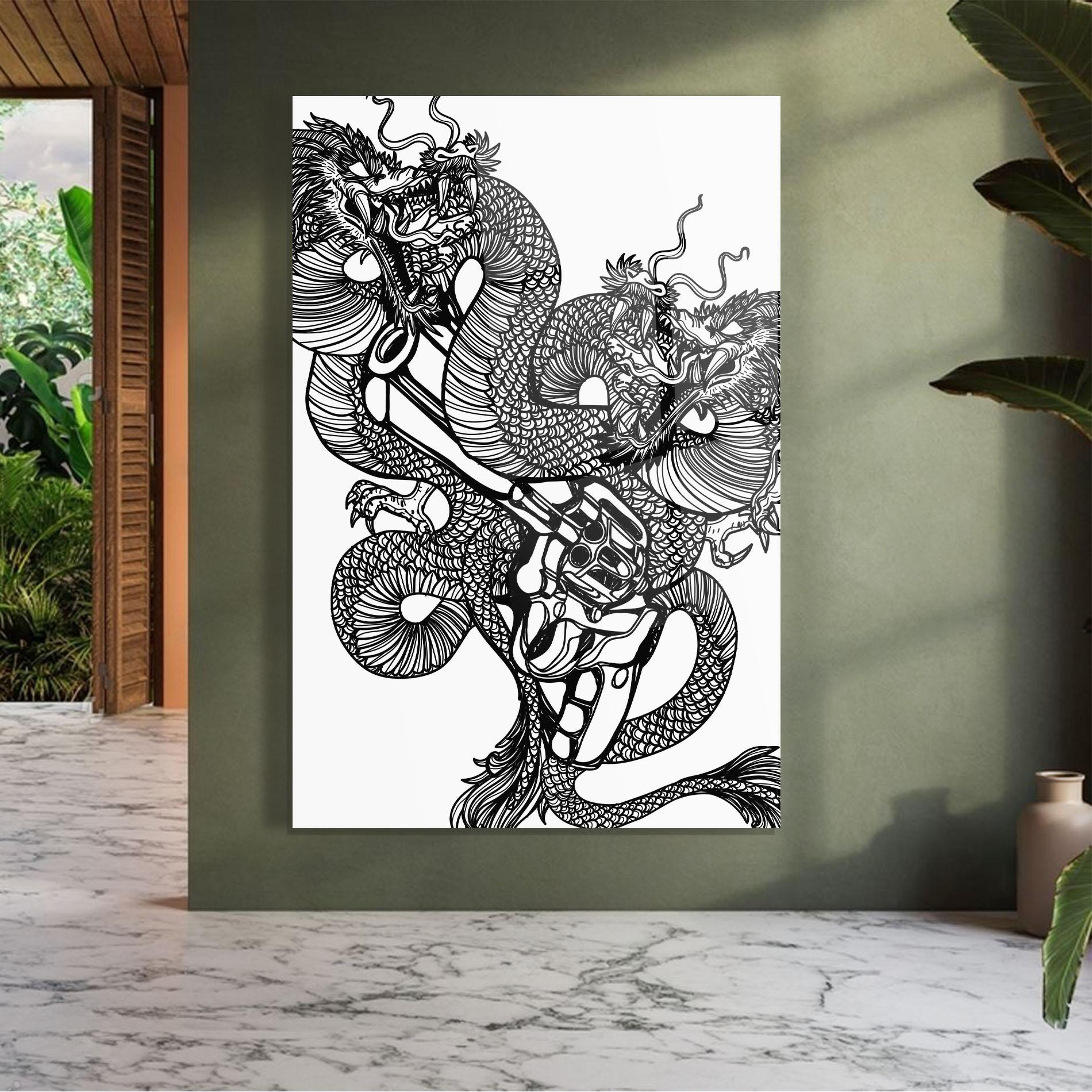 Tablou Sticla Dragon Gun mockup 7