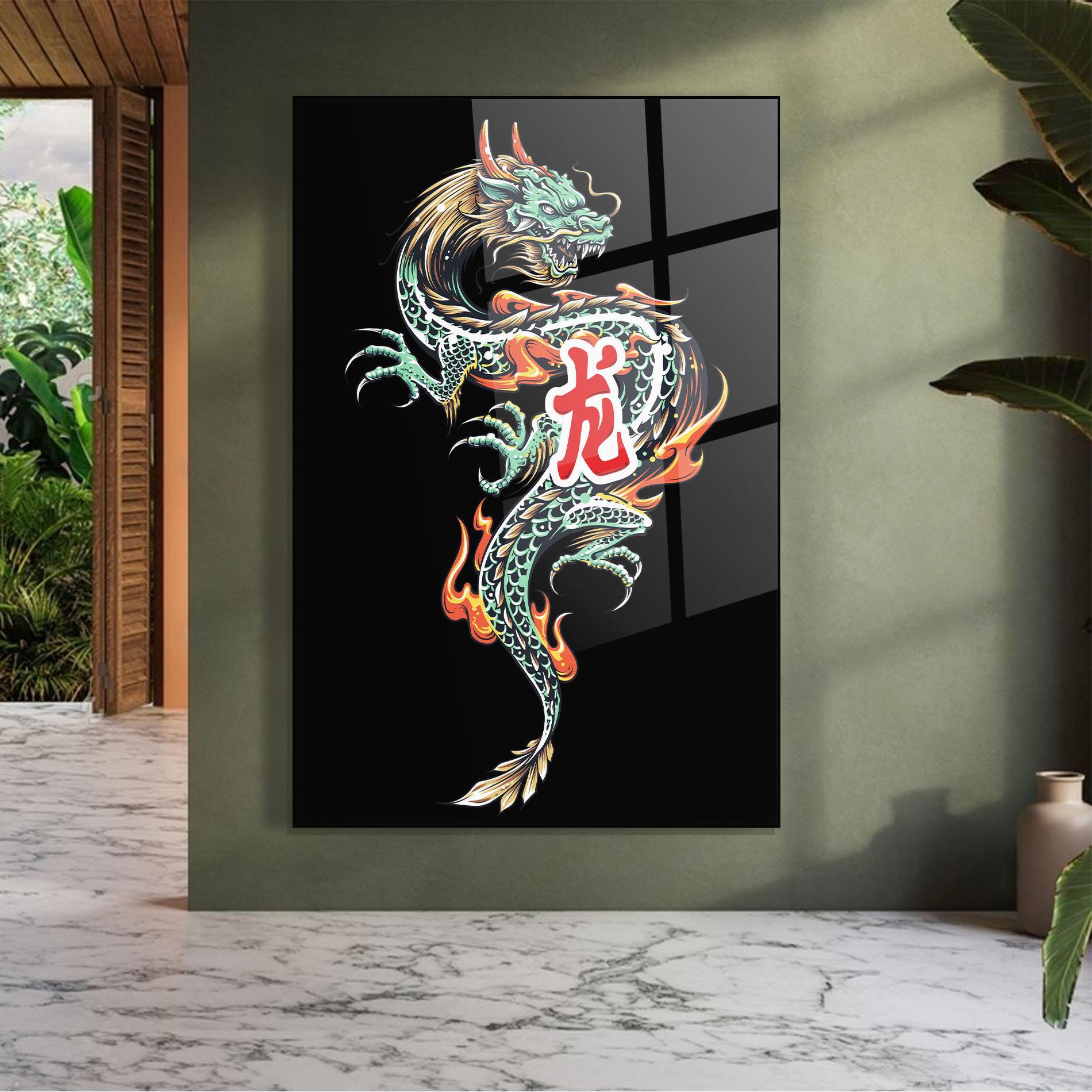 Tablou Sticla Green Fire Dragon mockup 7