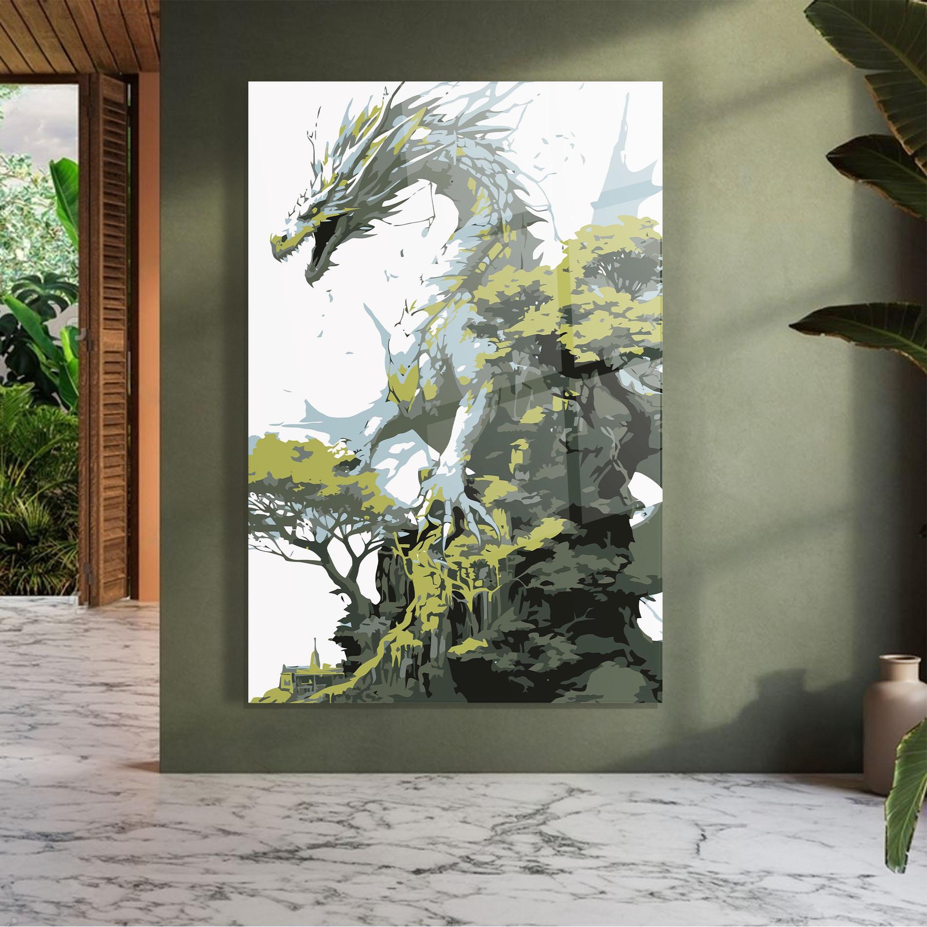 Tablou Sticla Grey Nature Dragon mockup 7