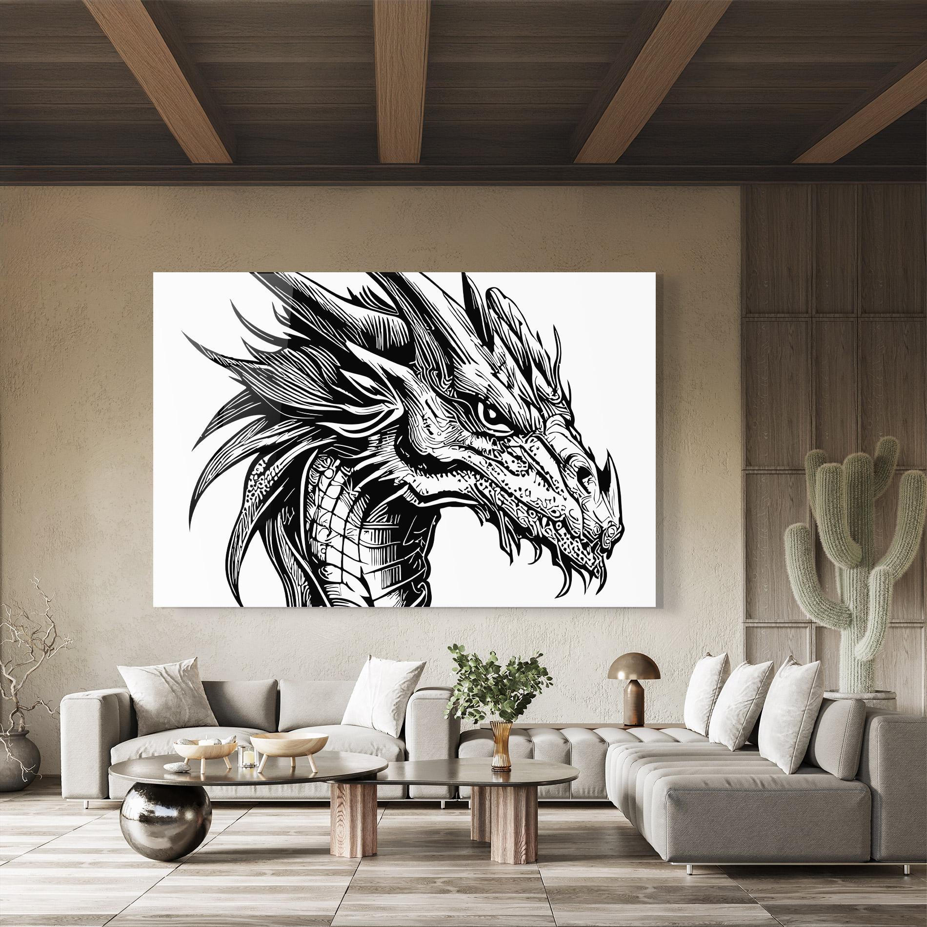 Tablou Sticla Black Line Dragon mockup 8