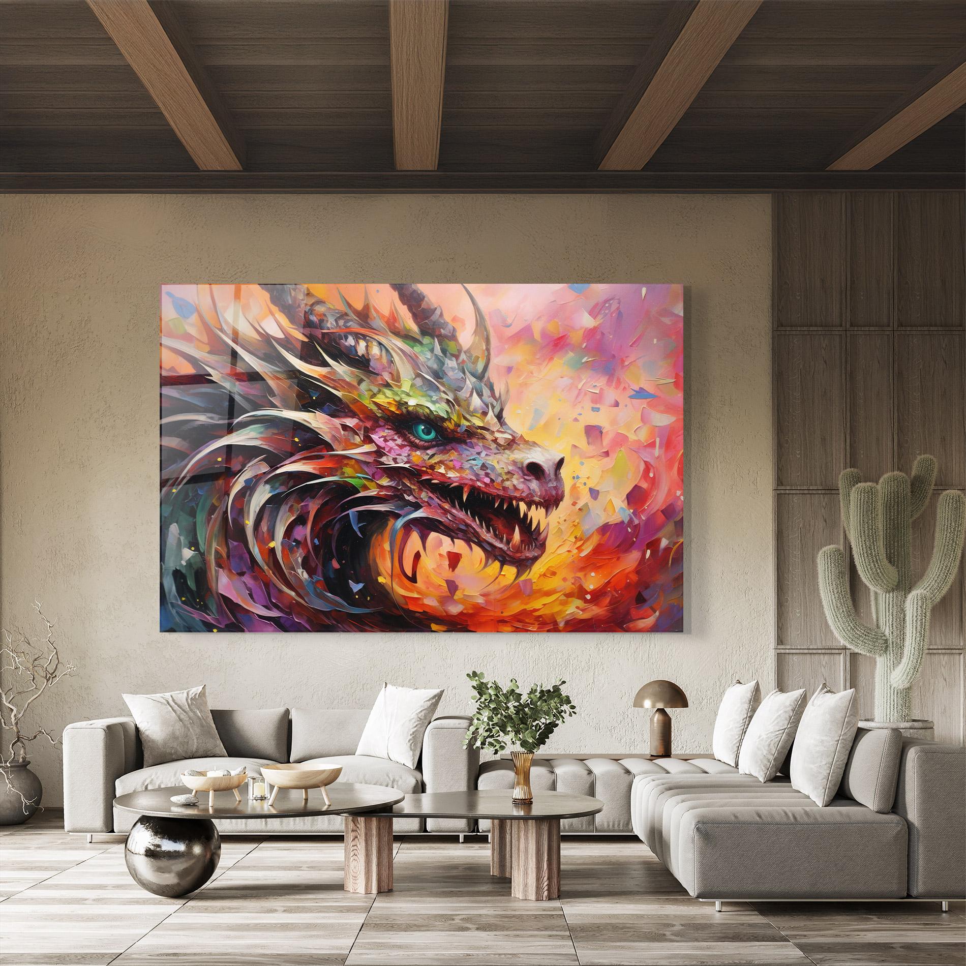Tablou Sticla Colorful Dragon Painting mockup 8