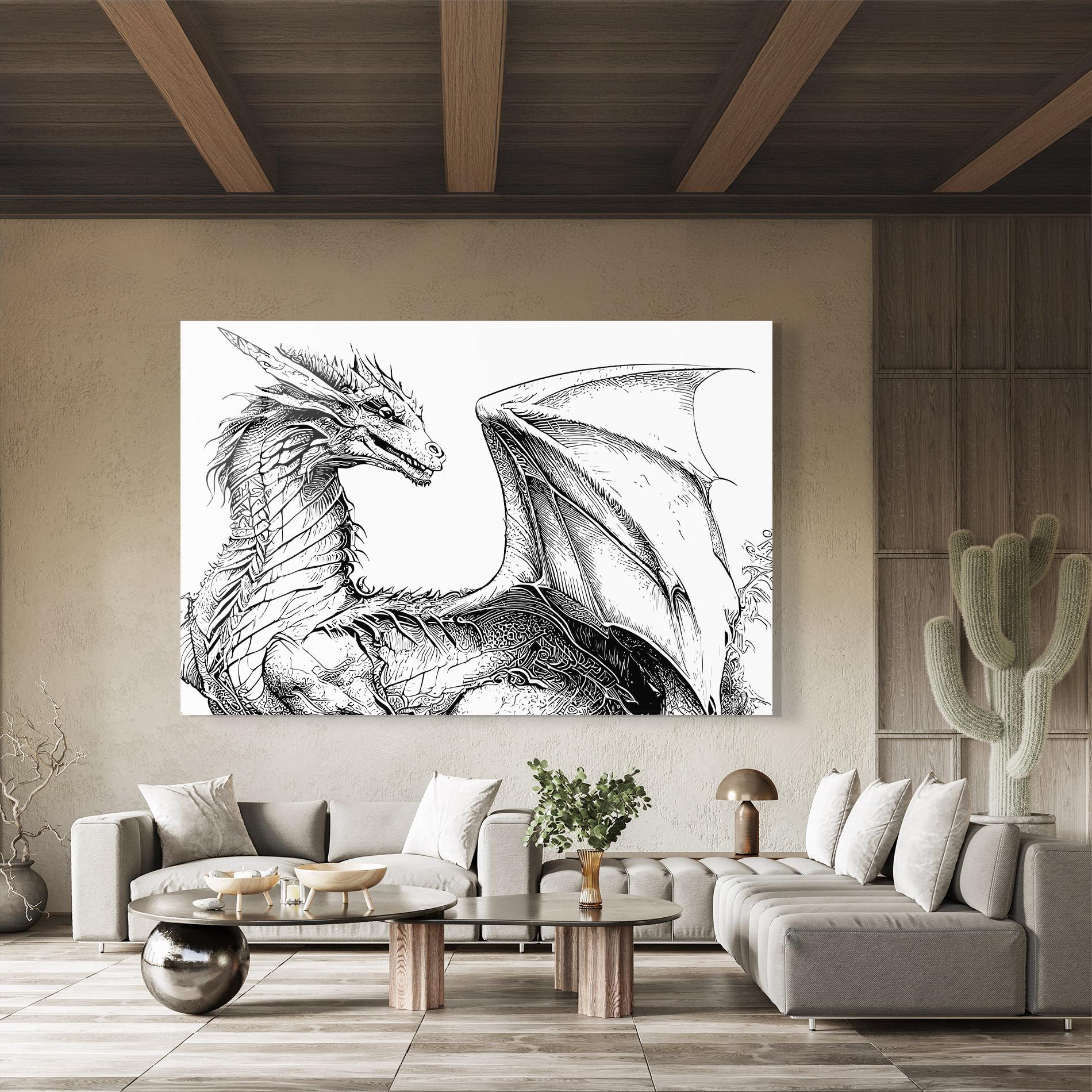 Tablou Sticla Dragon Sketch mockup 8