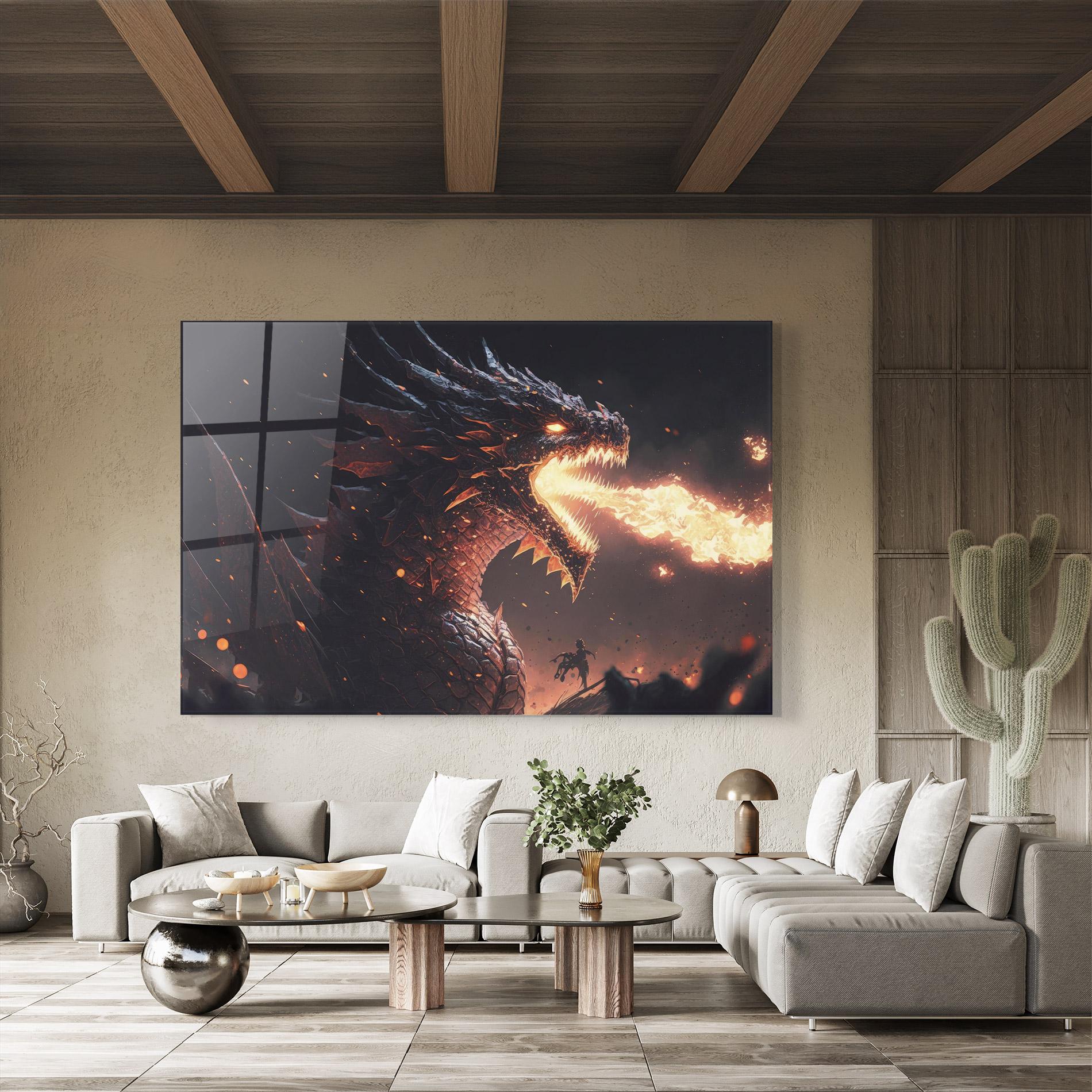 Tablou Sticla Fire Explosion Dragon mockup 8