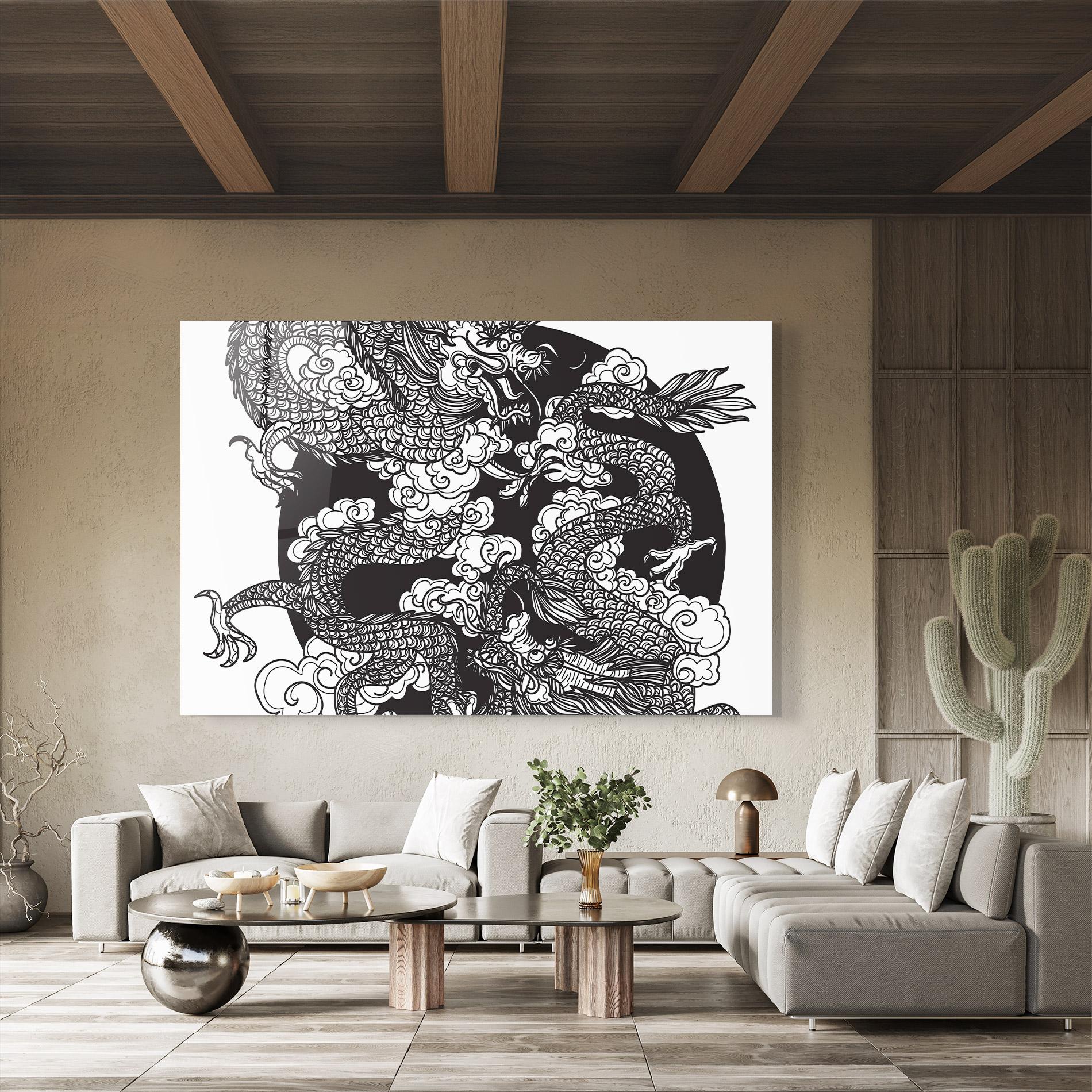 Tablou Sticla Grey Moon Dragon mockup 8