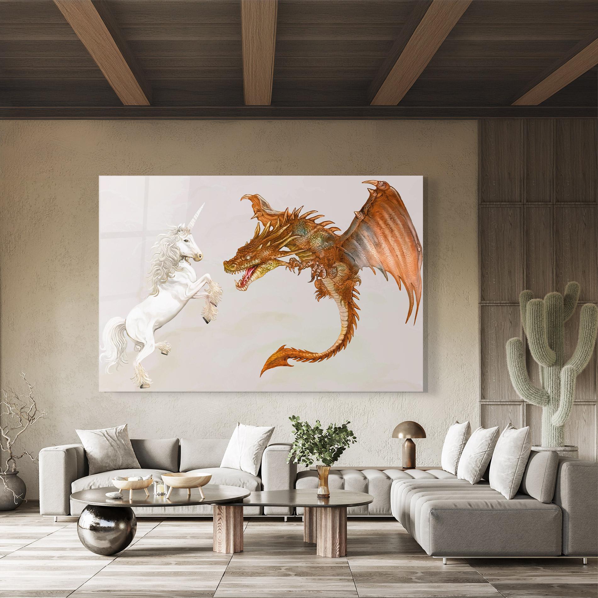 Tablou Sticla Unicorn And Dragon mockup 8