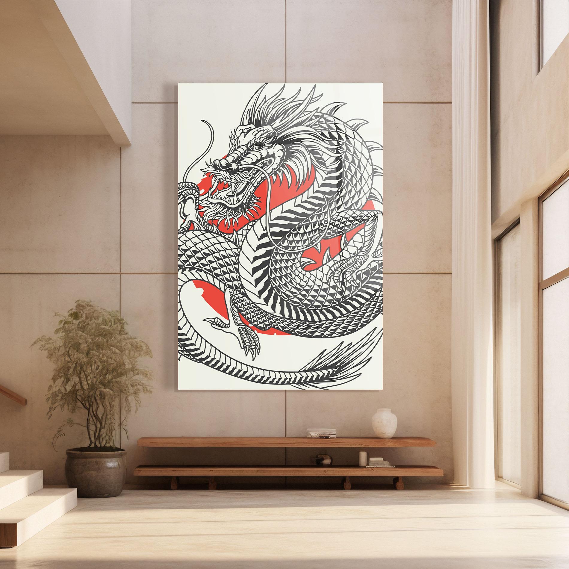 Tablou Sticla Cream Grey Dragon mockup 8
