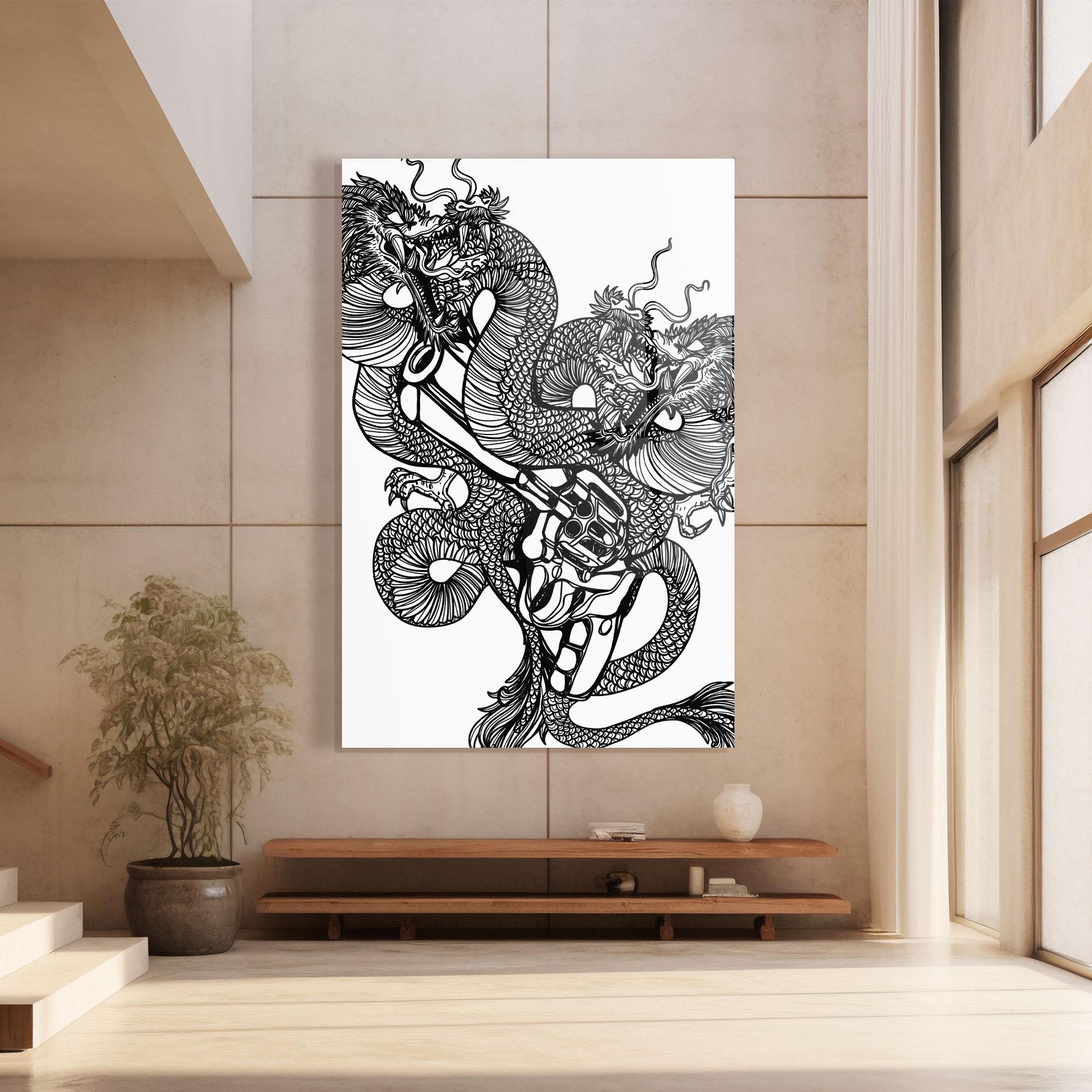 Tablou Sticla Dragon Gun mockup 8