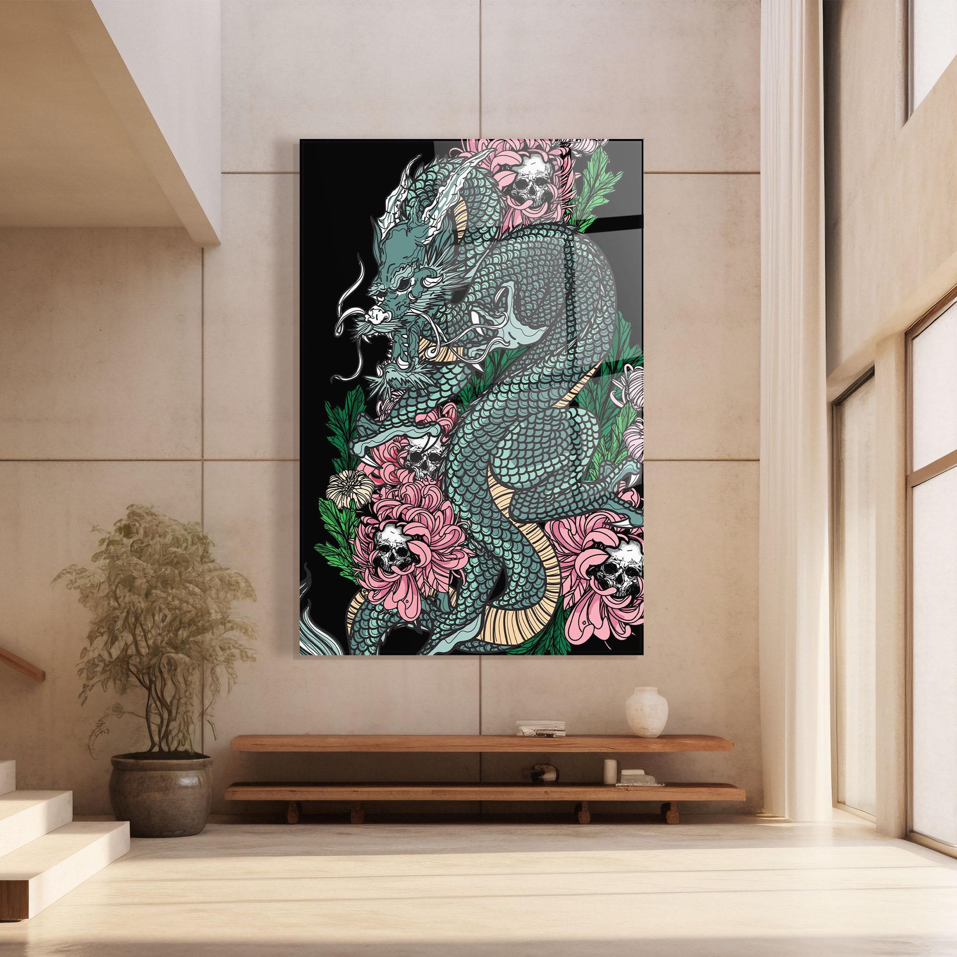 Tablou Sticla Flower Skull Dragon mockup 8