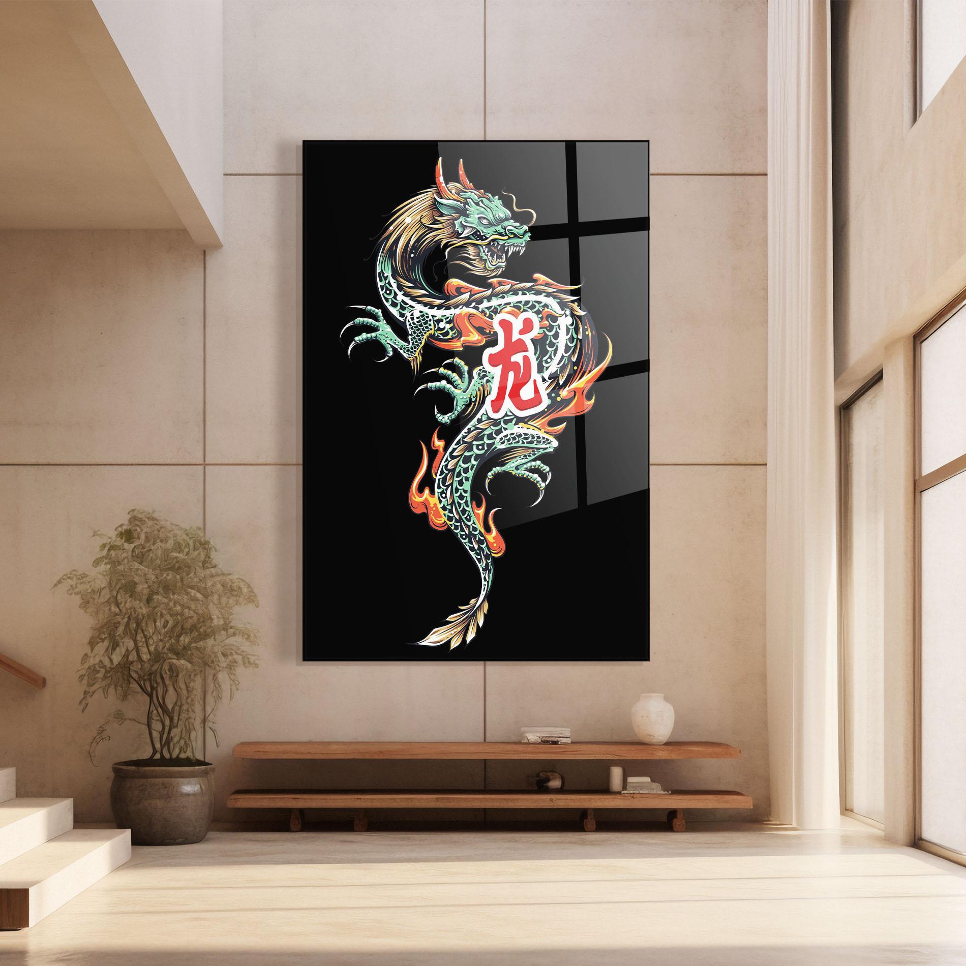 Tablou Sticla Green Fire Dragon mockup 8