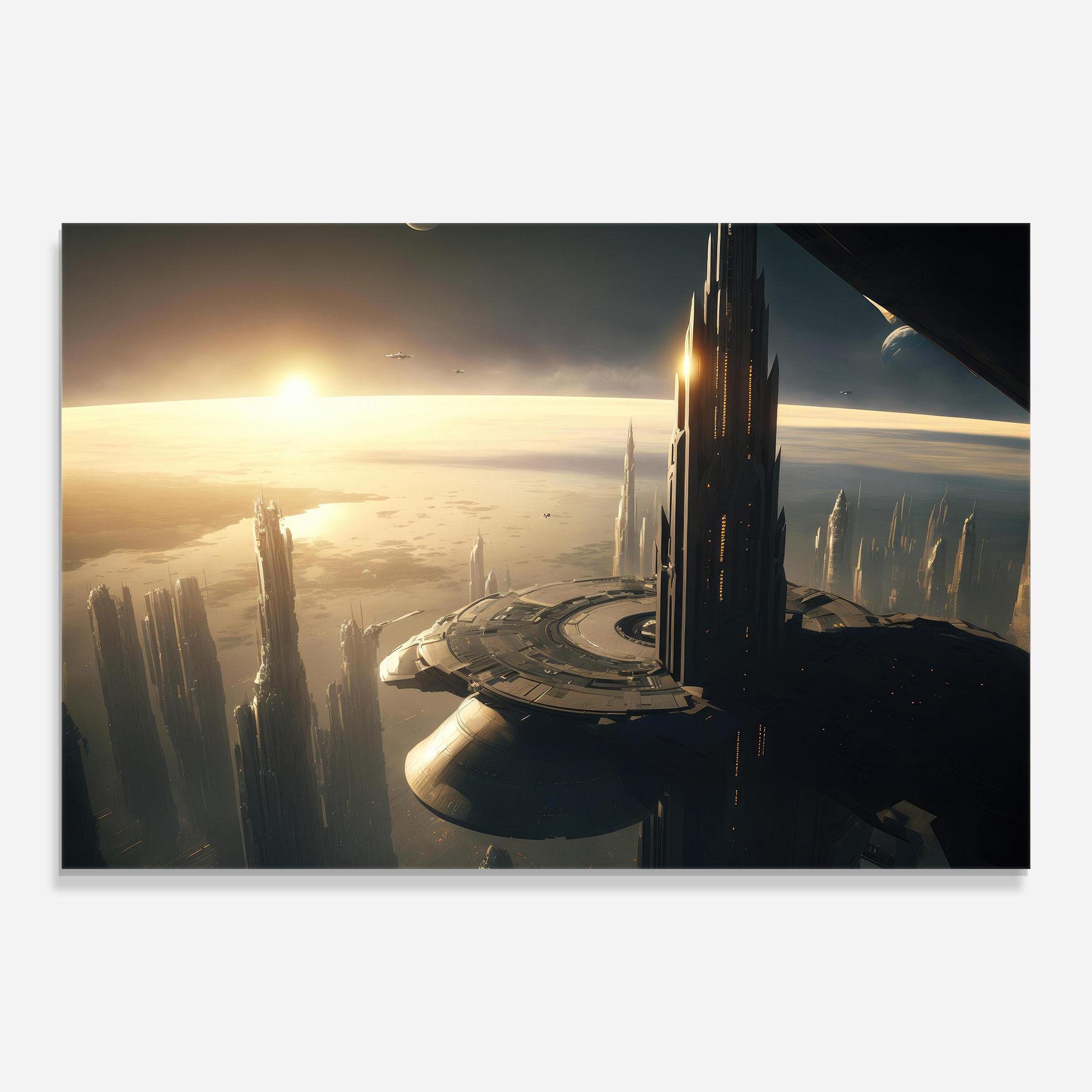 Tablou Sticla Fantasy Futuristic Cityscape mockup 0