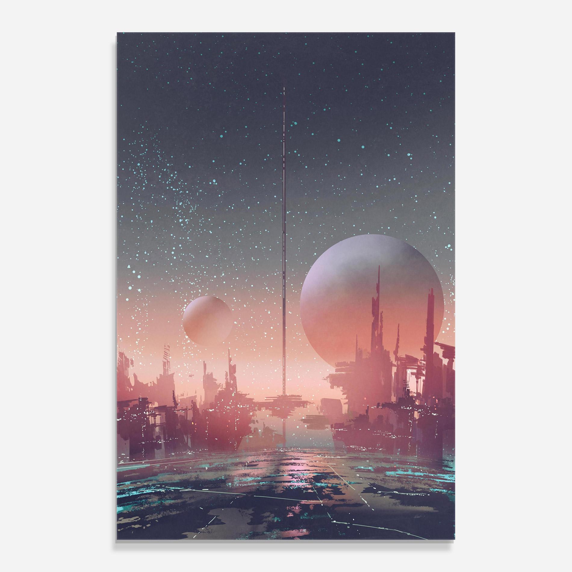 Tablou Sticla Futuristic Alien Buildings mockup 0