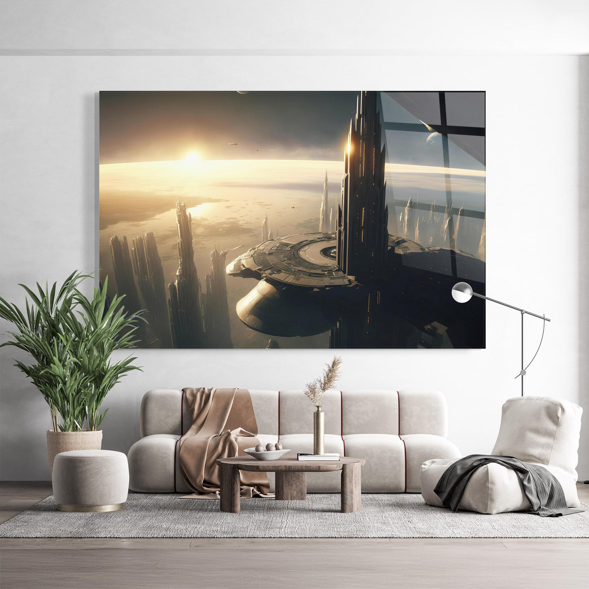 Tablou Sticla Fantasy Futuristic Cityscape mockup 9