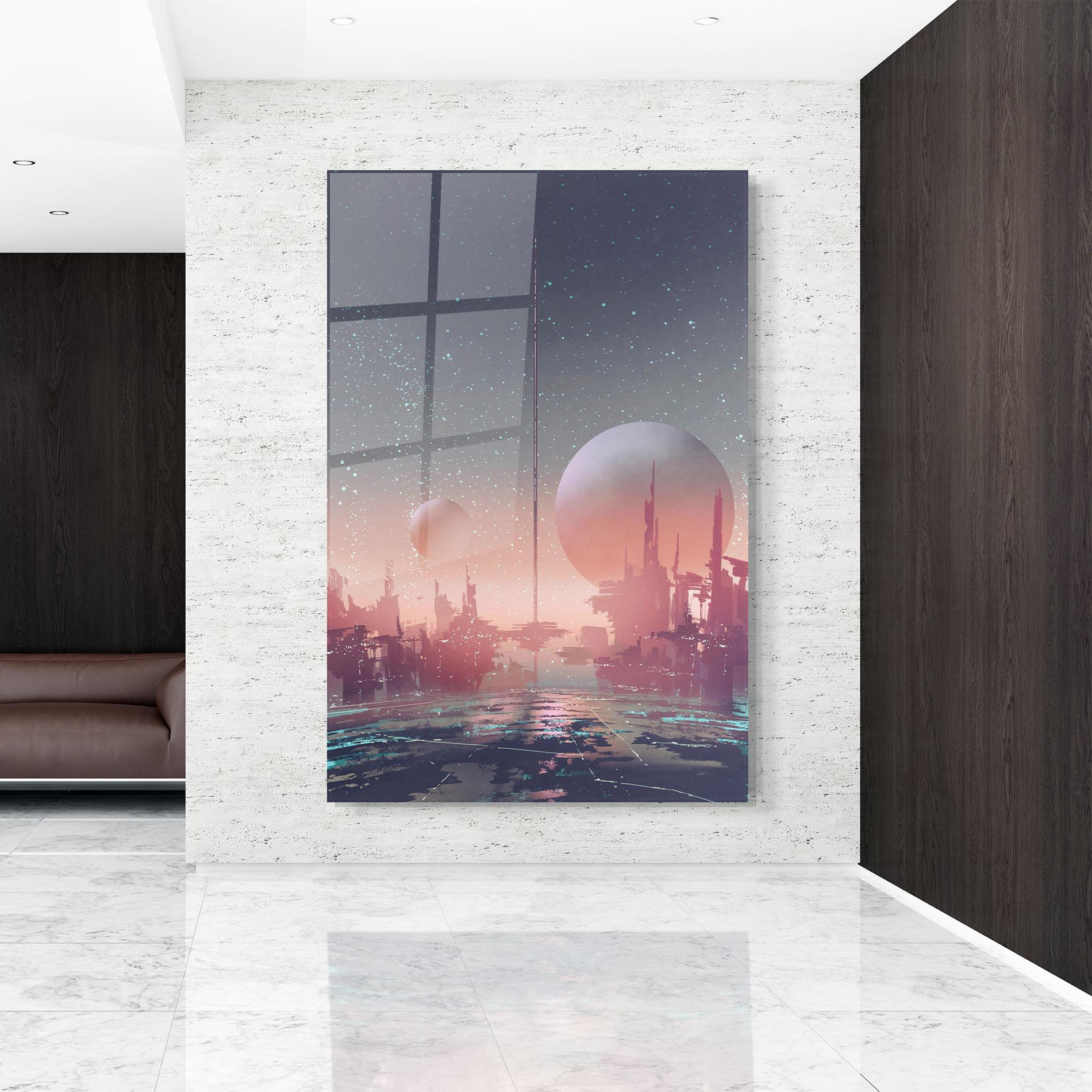 Tablou Sticla Futuristic Alien Buildings mockup 9