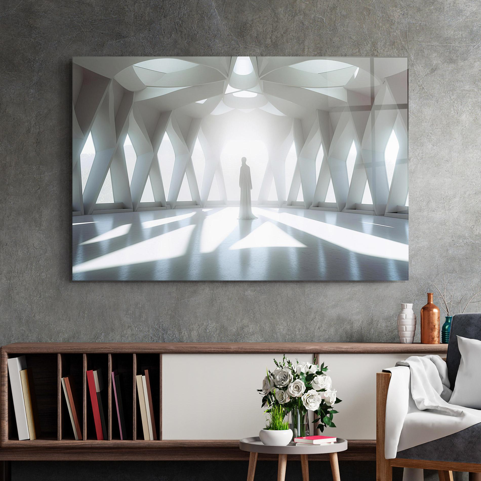 Tablou Sticla Bright Room Statue mockup 2