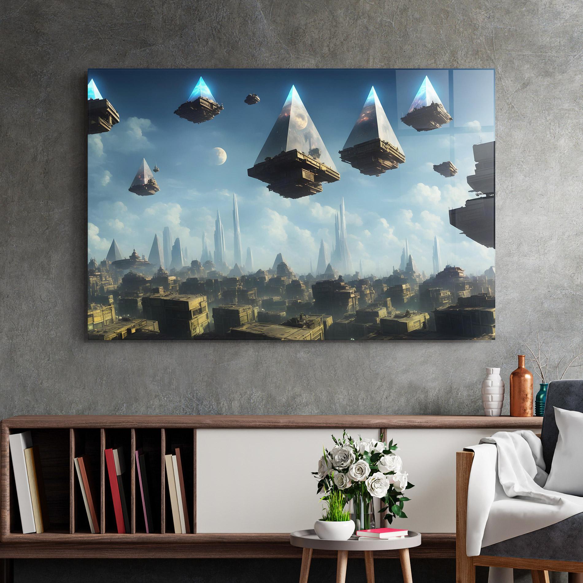 Tablou Sticla Flying Piramids mockup 2