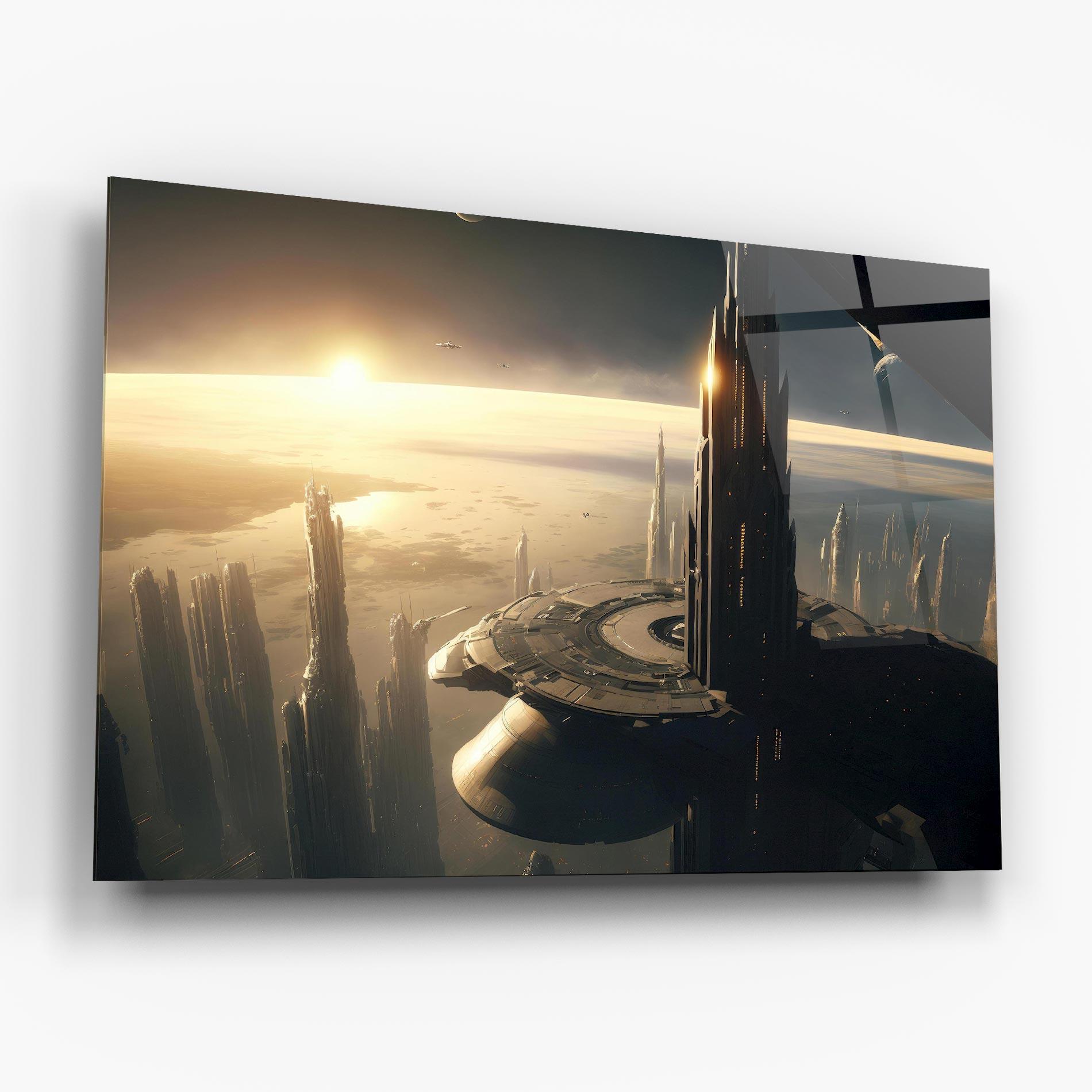 Tablou Sticla Fantasy Futuristic Cityscape mockup 6