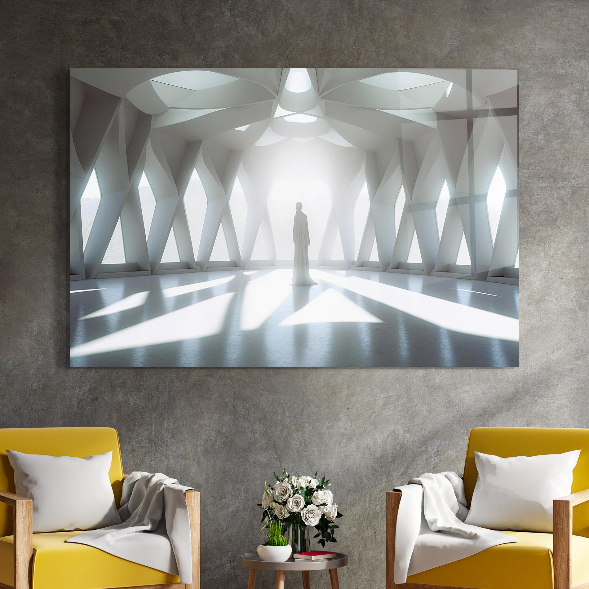 Tablou Sticla Bright Room Statue mockup 4