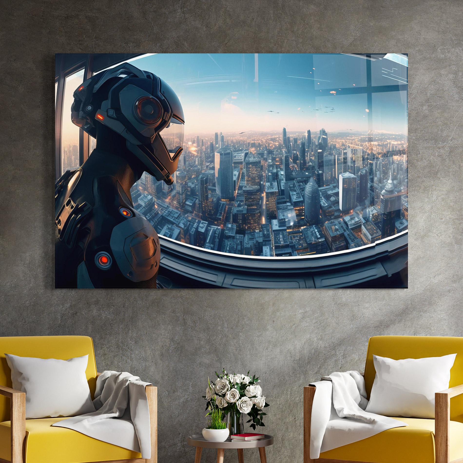 Tablou Sticla Futuristic Robot mockup 4