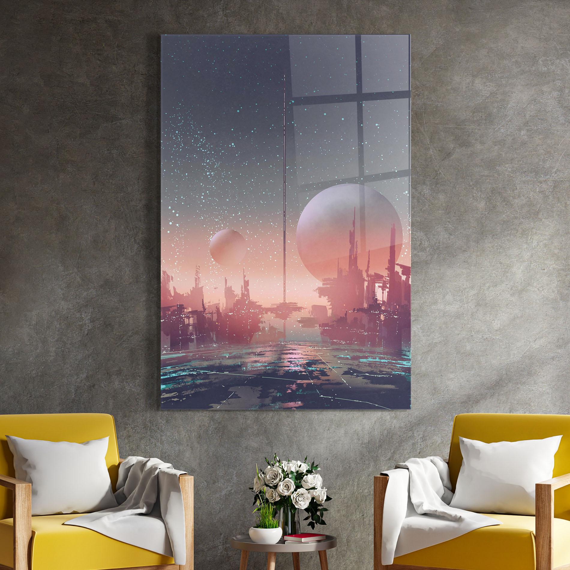 Tablou Sticla Futuristic Alien Buildings mockup 4