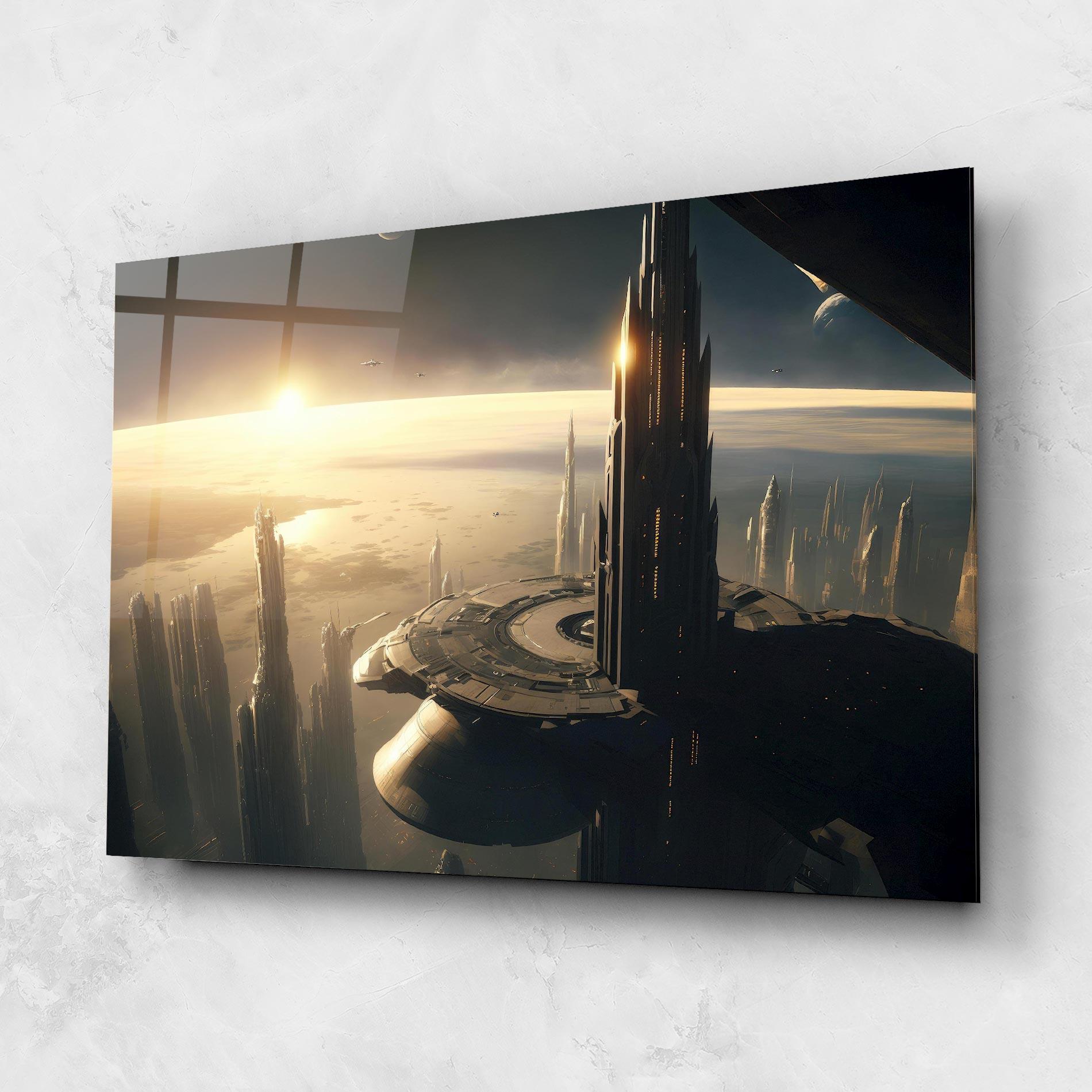 Tablou Sticla Fantasy Futuristic Cityscape mockup 1