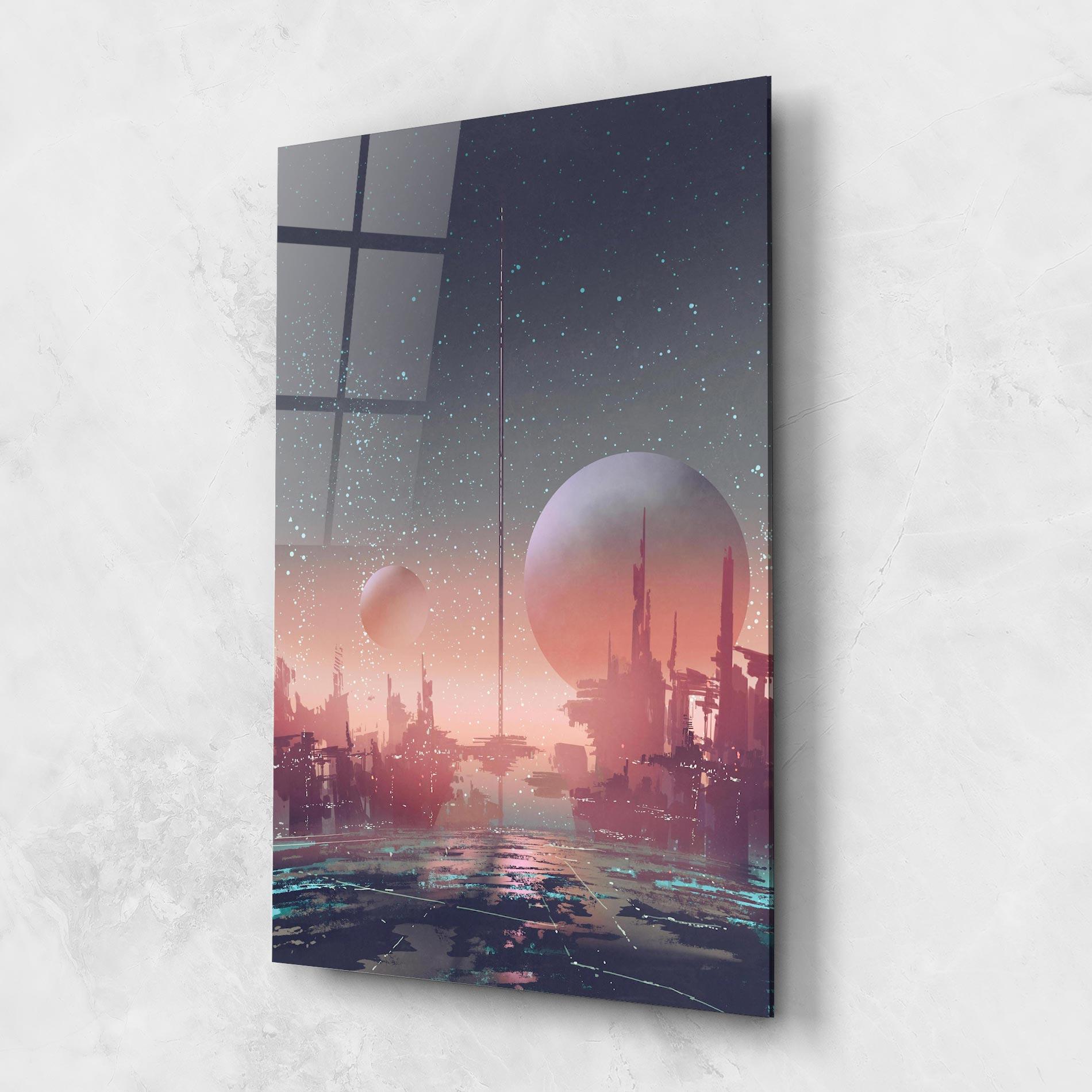 Tablou Sticla Futuristic Alien Buildings mockup 1