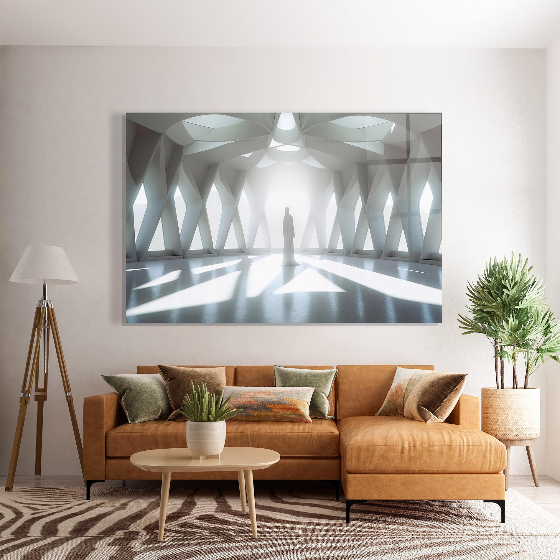 Tablou Sticla Bright Room Statue mockup 7