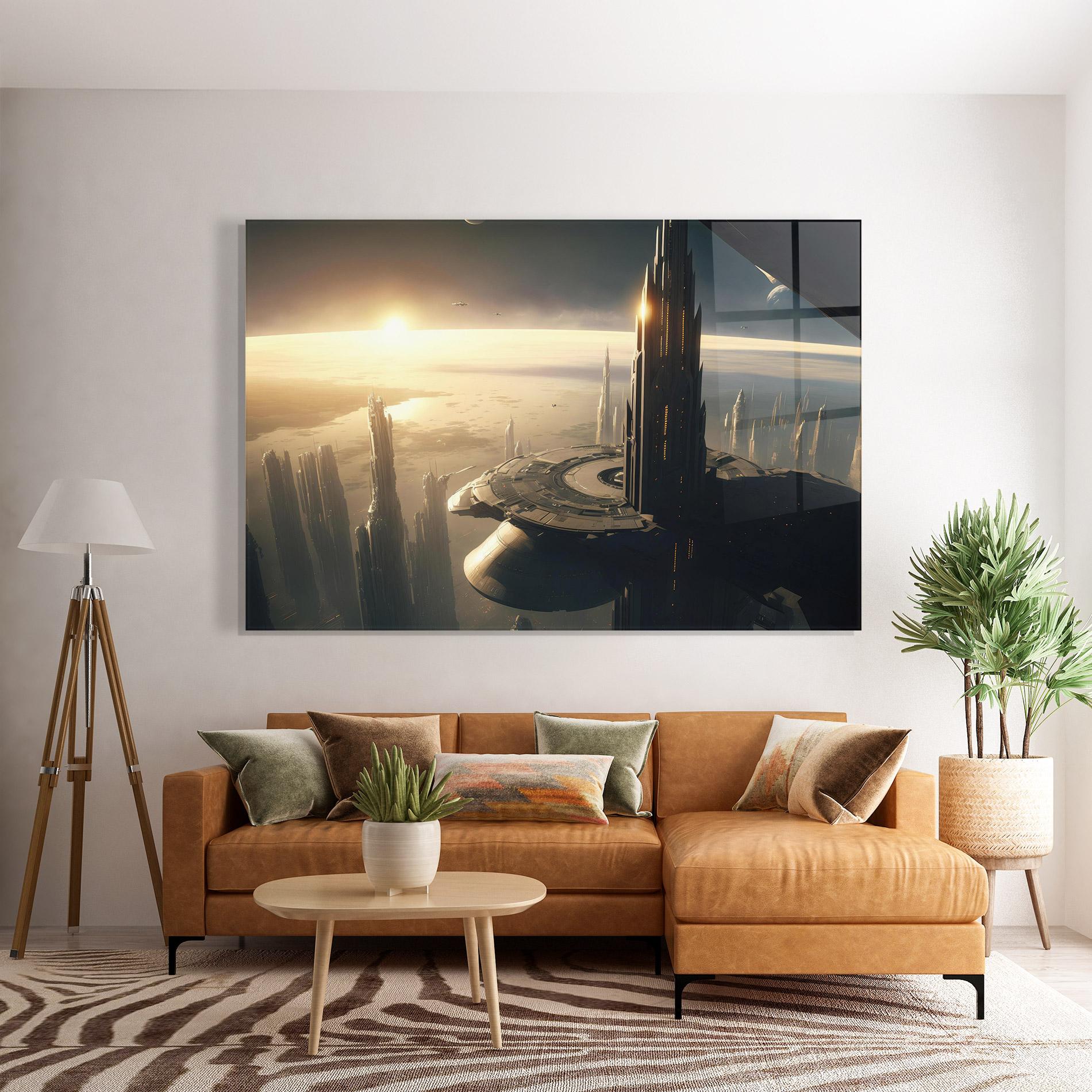 Tablou Sticla Fantasy Futuristic Cityscape mockup 7