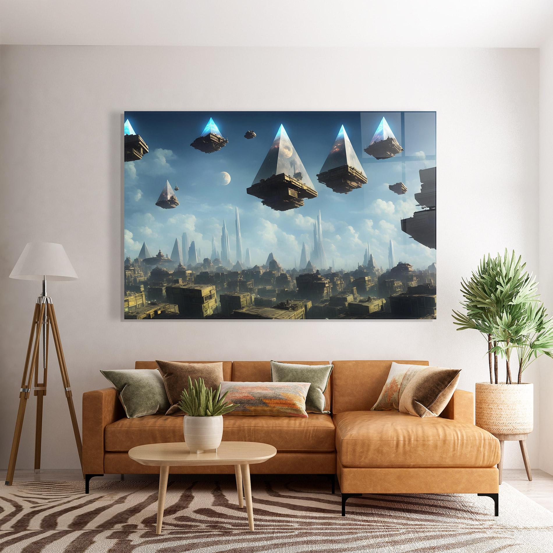 Tablou Sticla Flying Piramids mockup 7