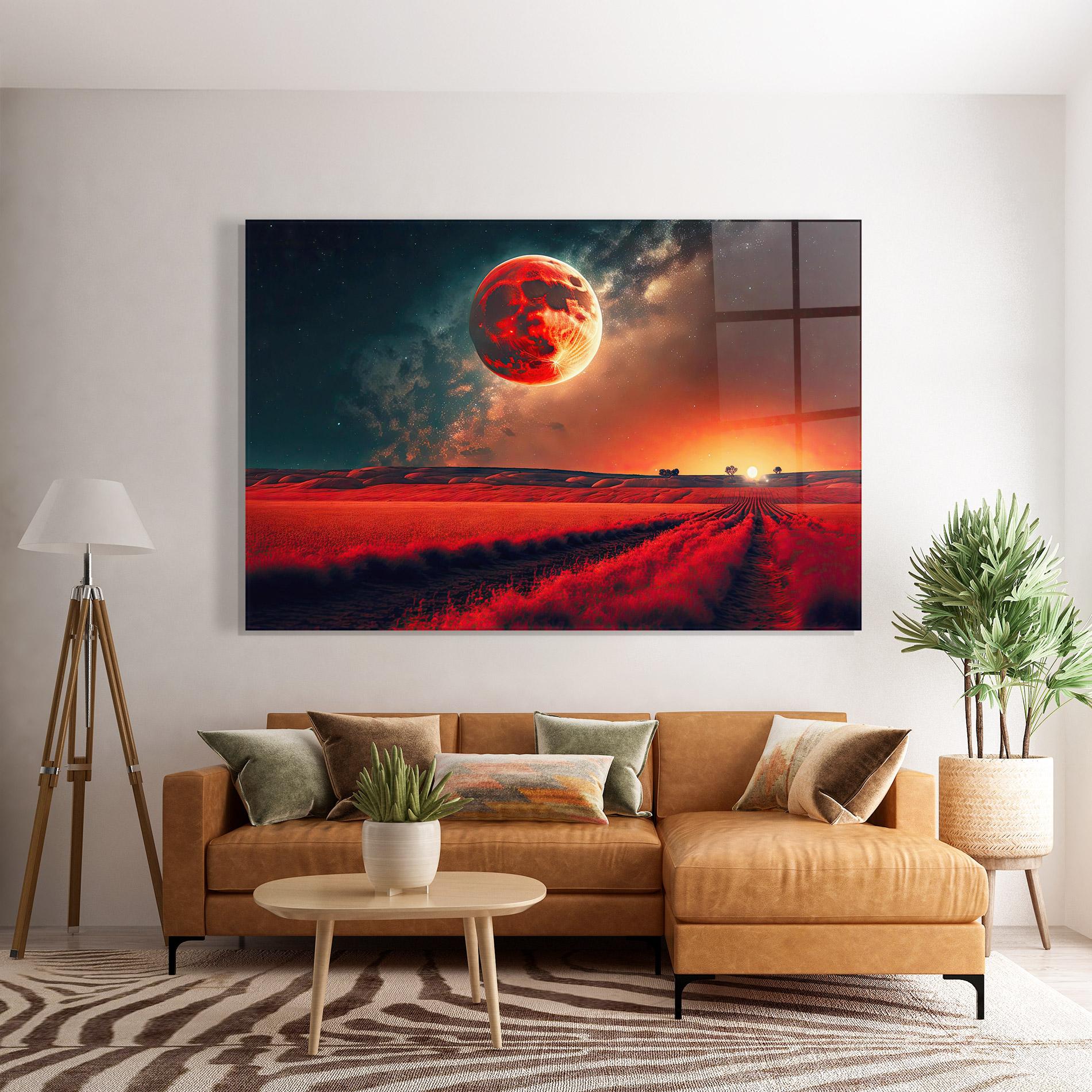 Tablou Sticla Huge Red Moon mockup 7