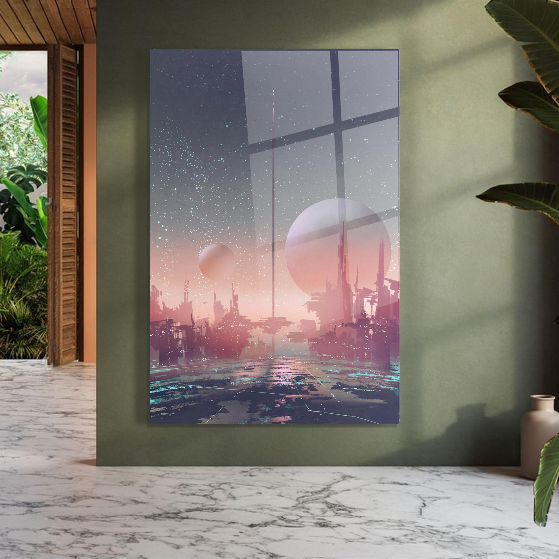 Tablou Sticla Futuristic Alien Buildings mockup 7