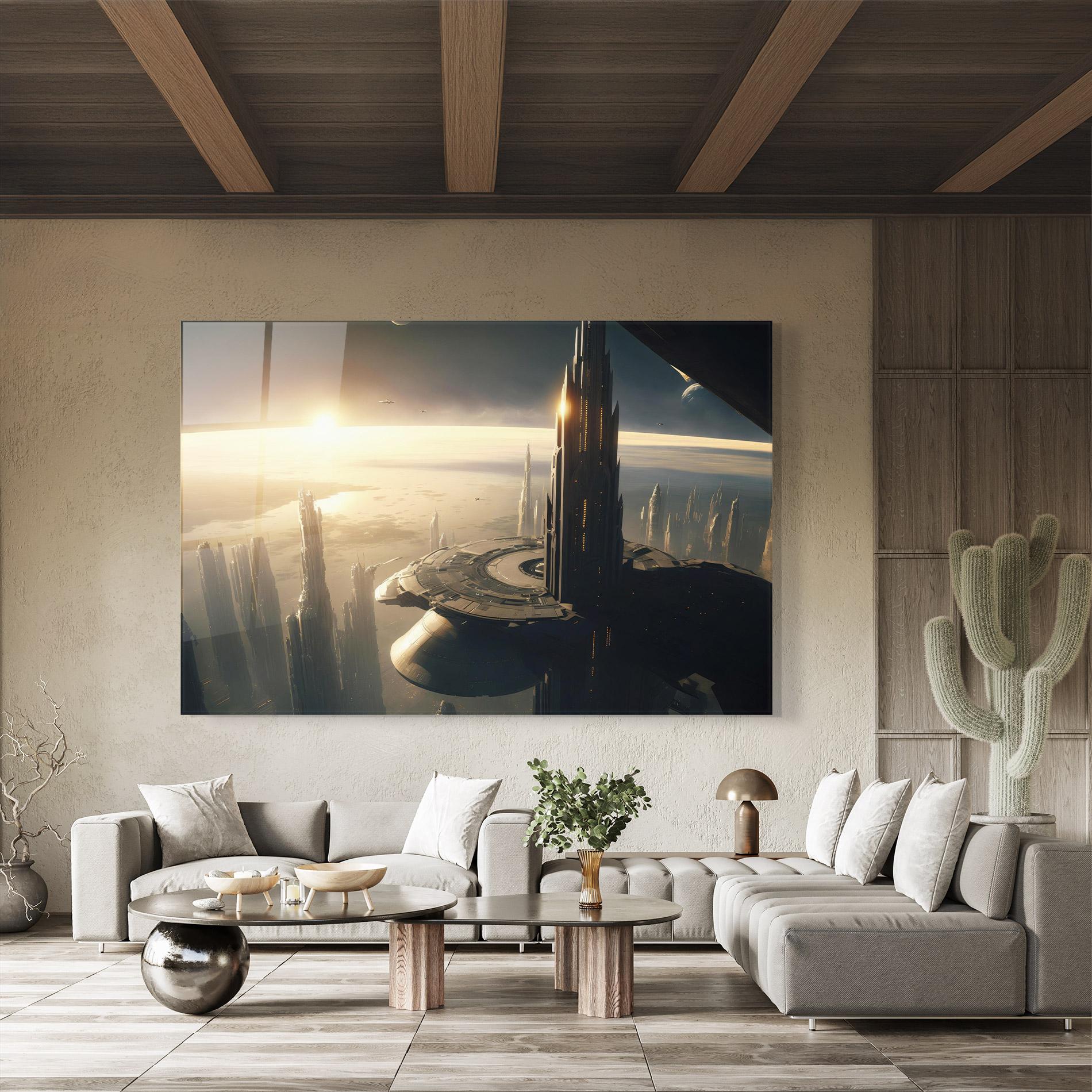 Tablou Sticla Fantasy Futuristic Cityscape mockup 8