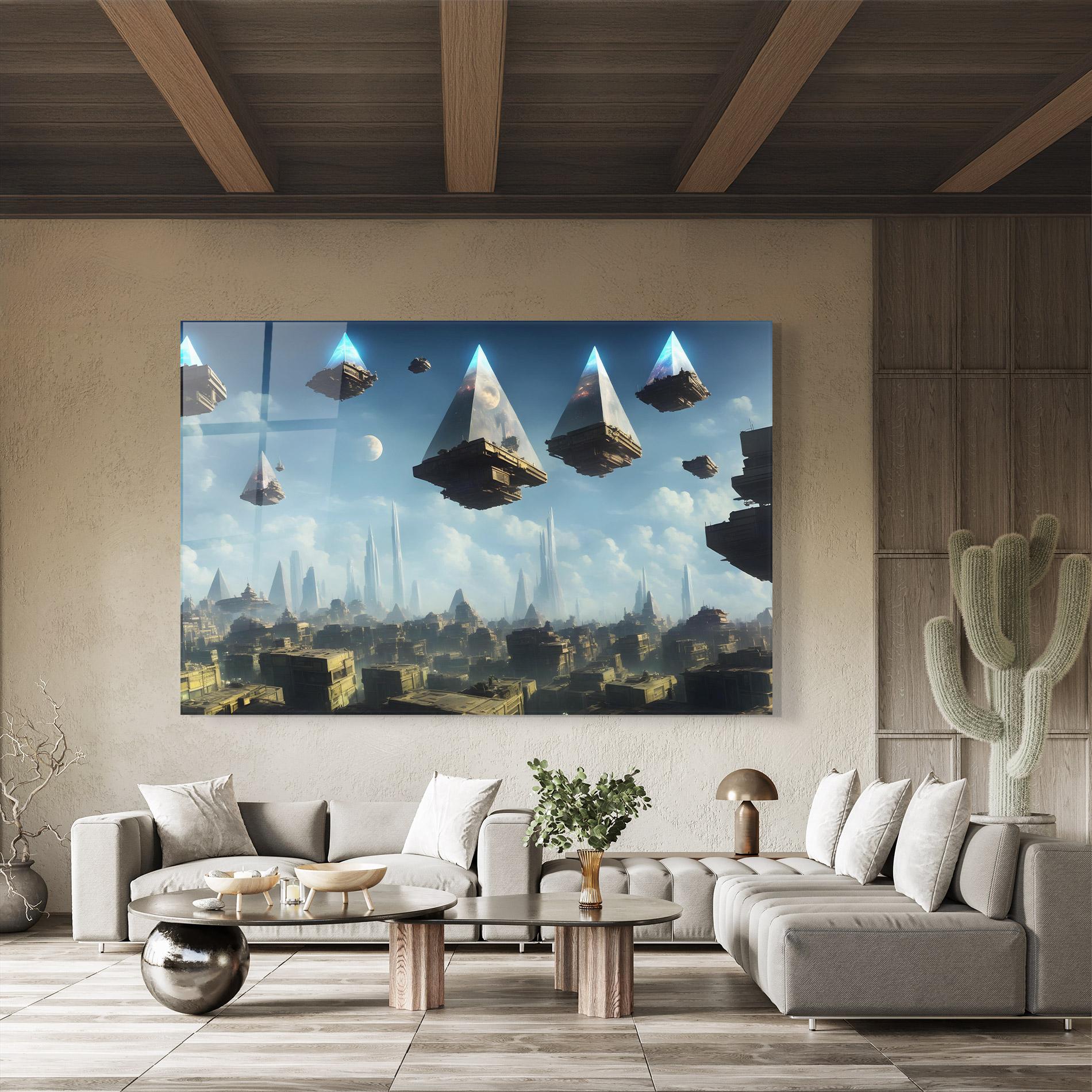 Tablou Sticla Flying Piramids mockup 8