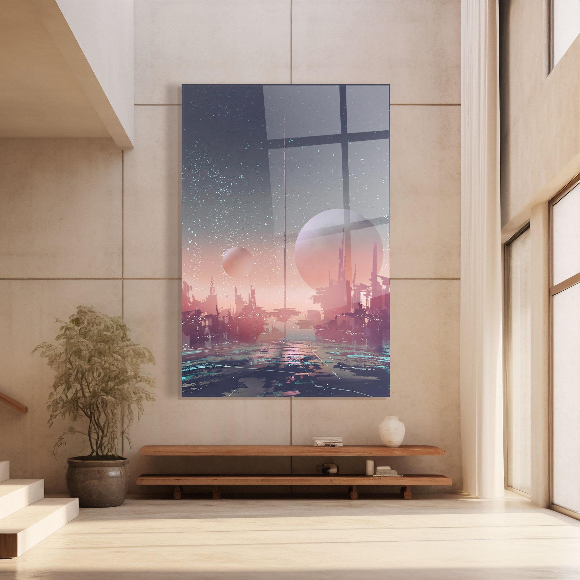 Tablou Sticla Futuristic Alien Buildings mockup 8