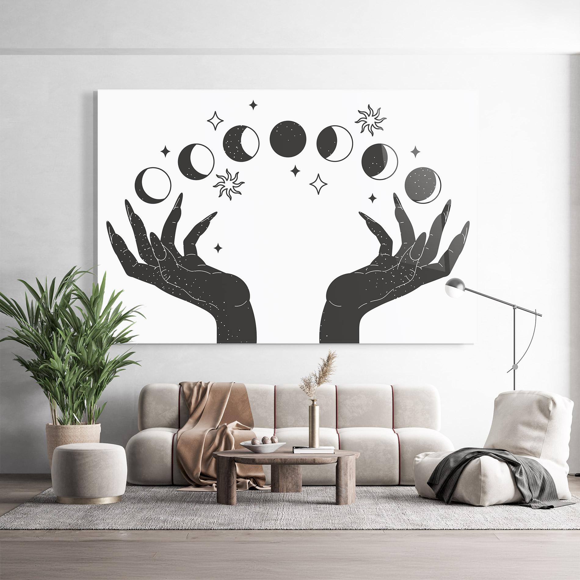 Tablou Sticla Magic Moon Hands mockup 9