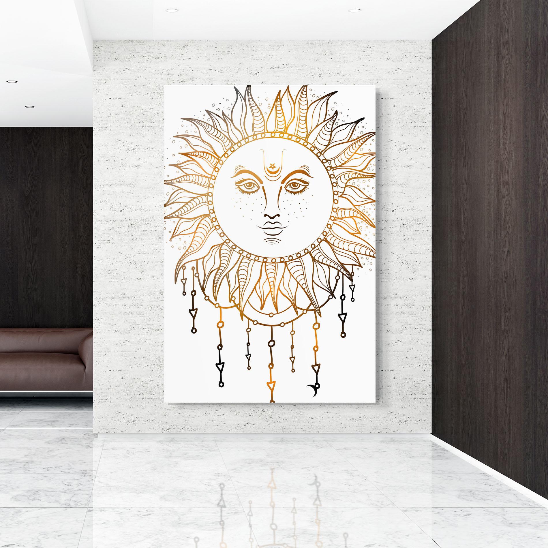 Tablou Sticla Gold Sun Face mockup 9