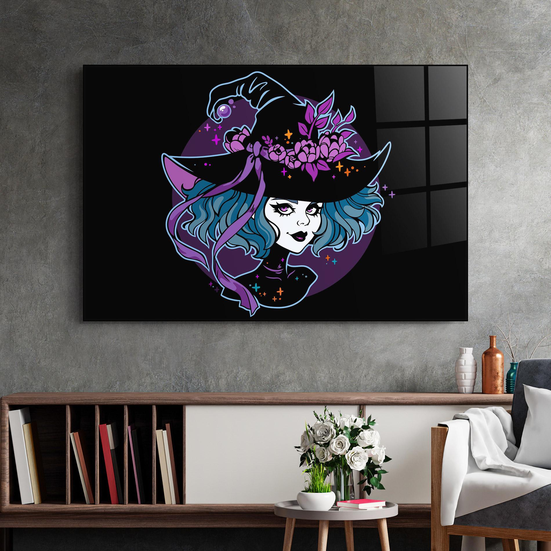 Tablou Sticla Cute Purple Witch mockup 2