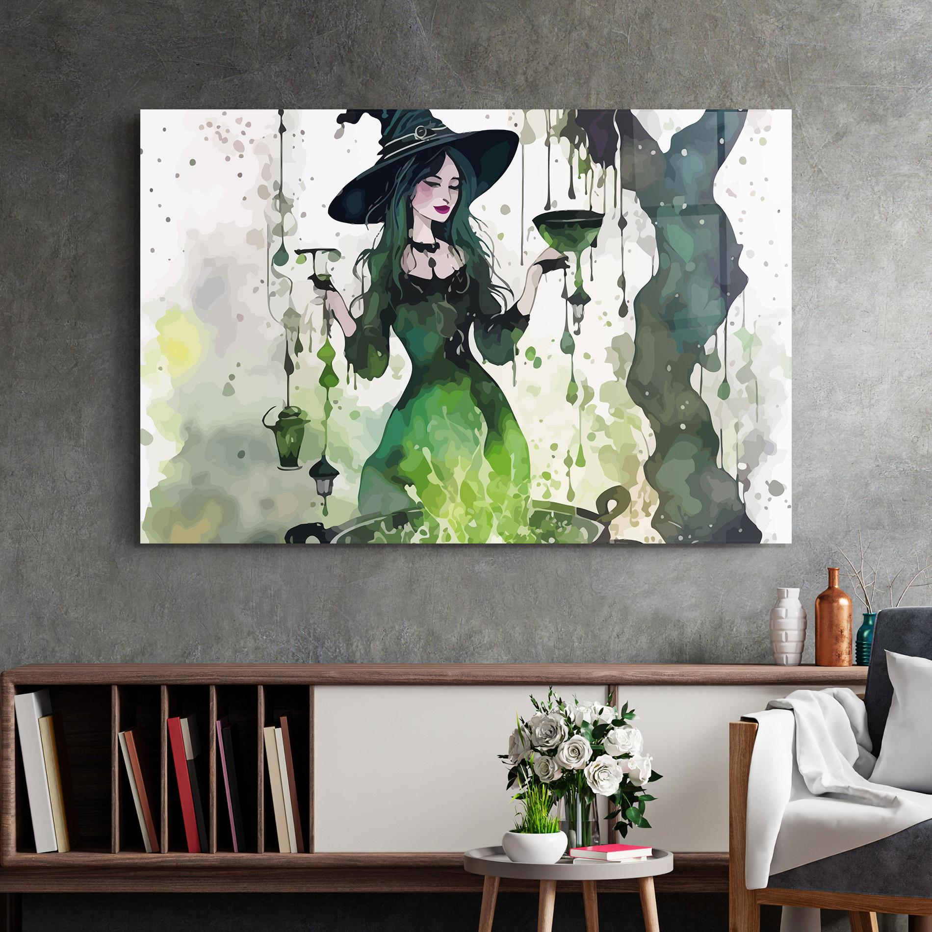 Tablou Sticla Green Light Witch mockup 2