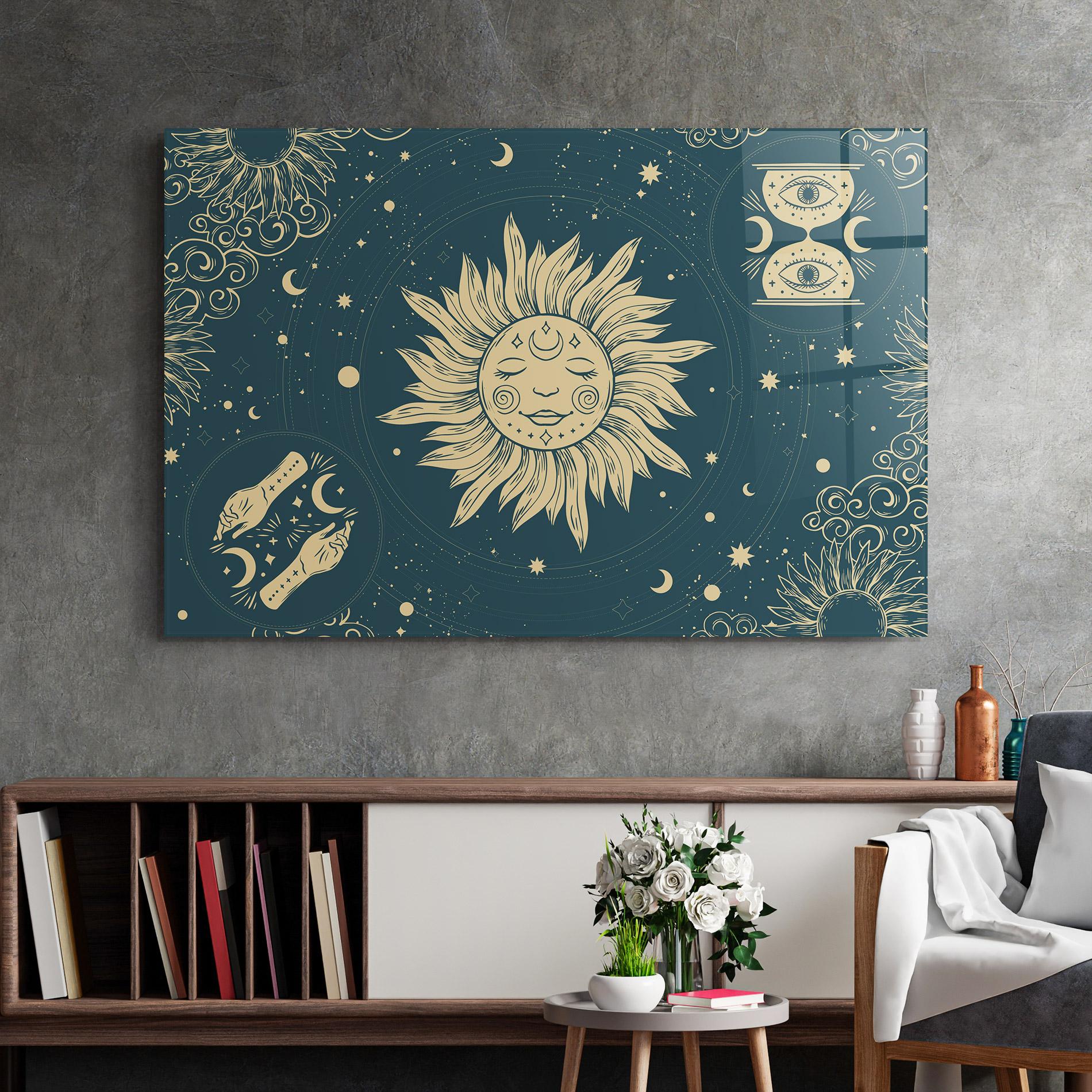 Tablou Sticla Sun Face Magic mockup 2