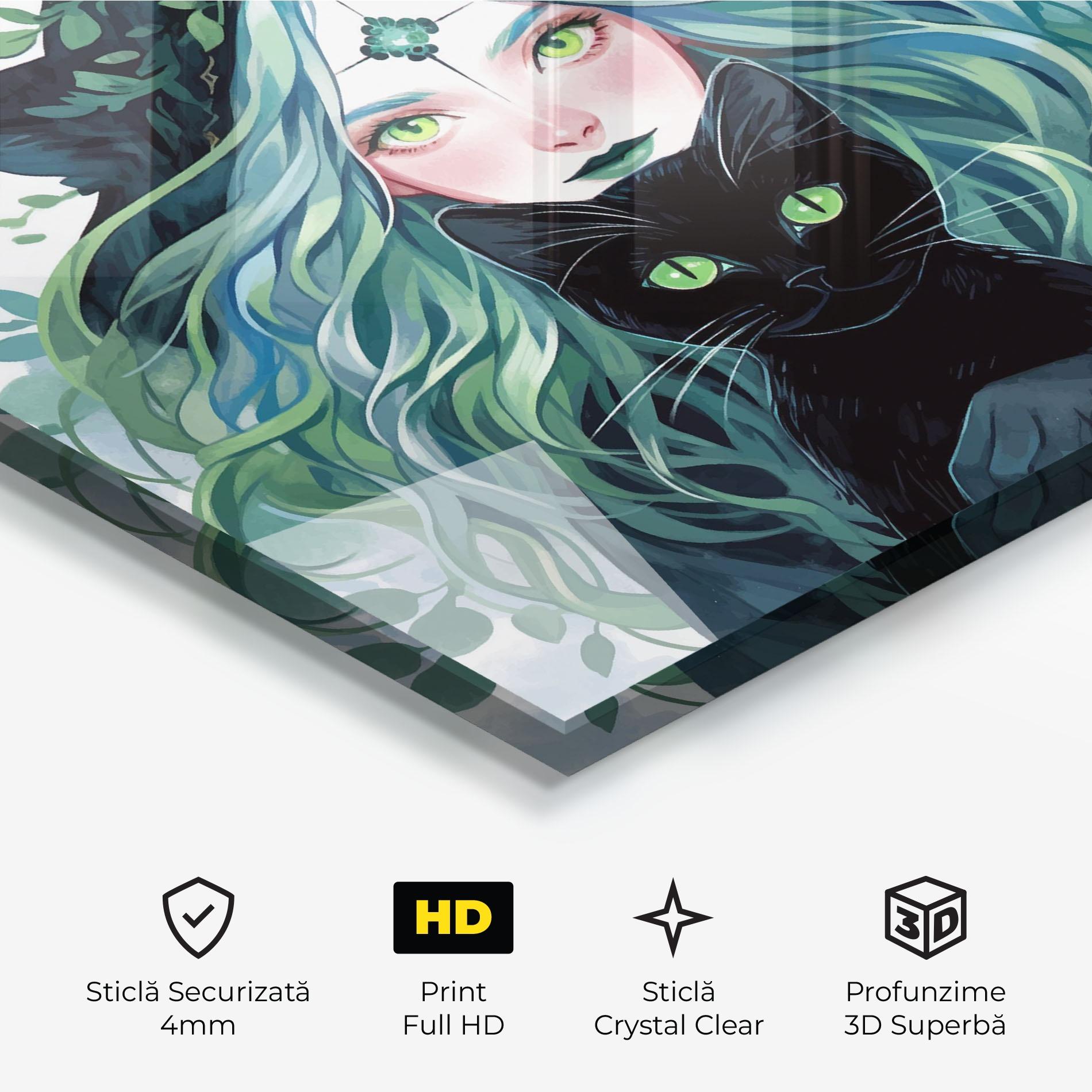 Tablou Sticla Magic Cat Witch mockup 3
