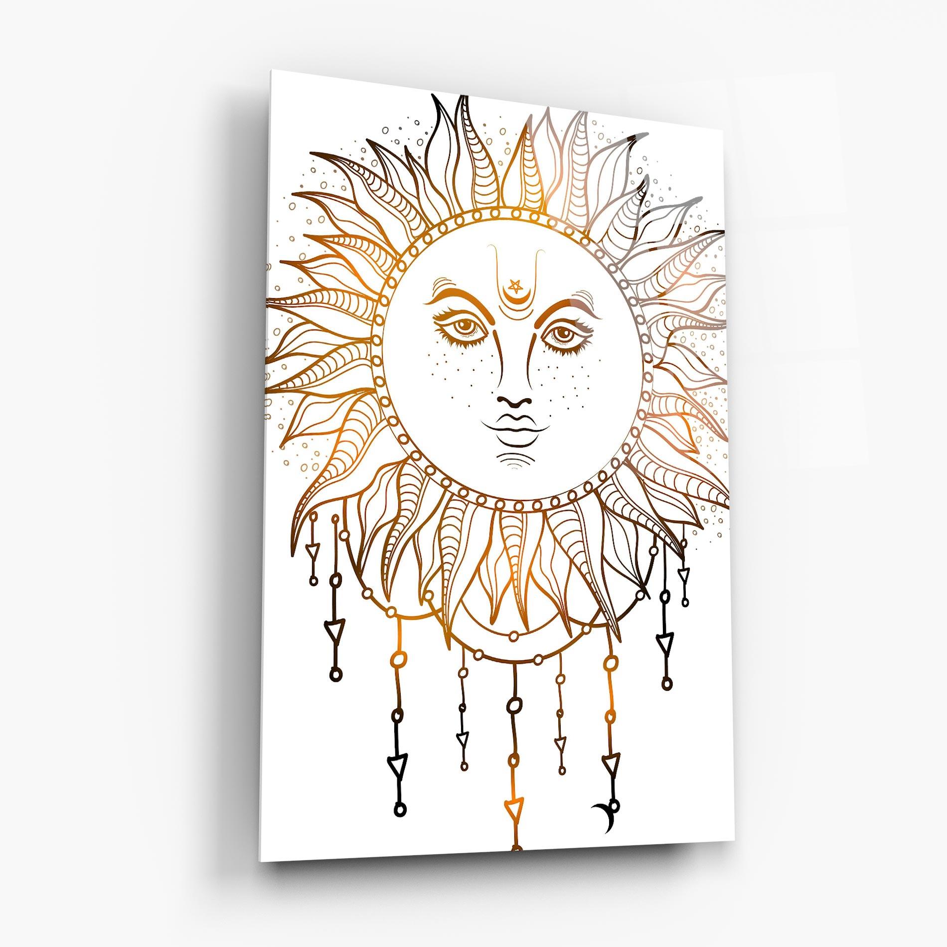 Tablou Sticla Gold Sun Face mockup 6
