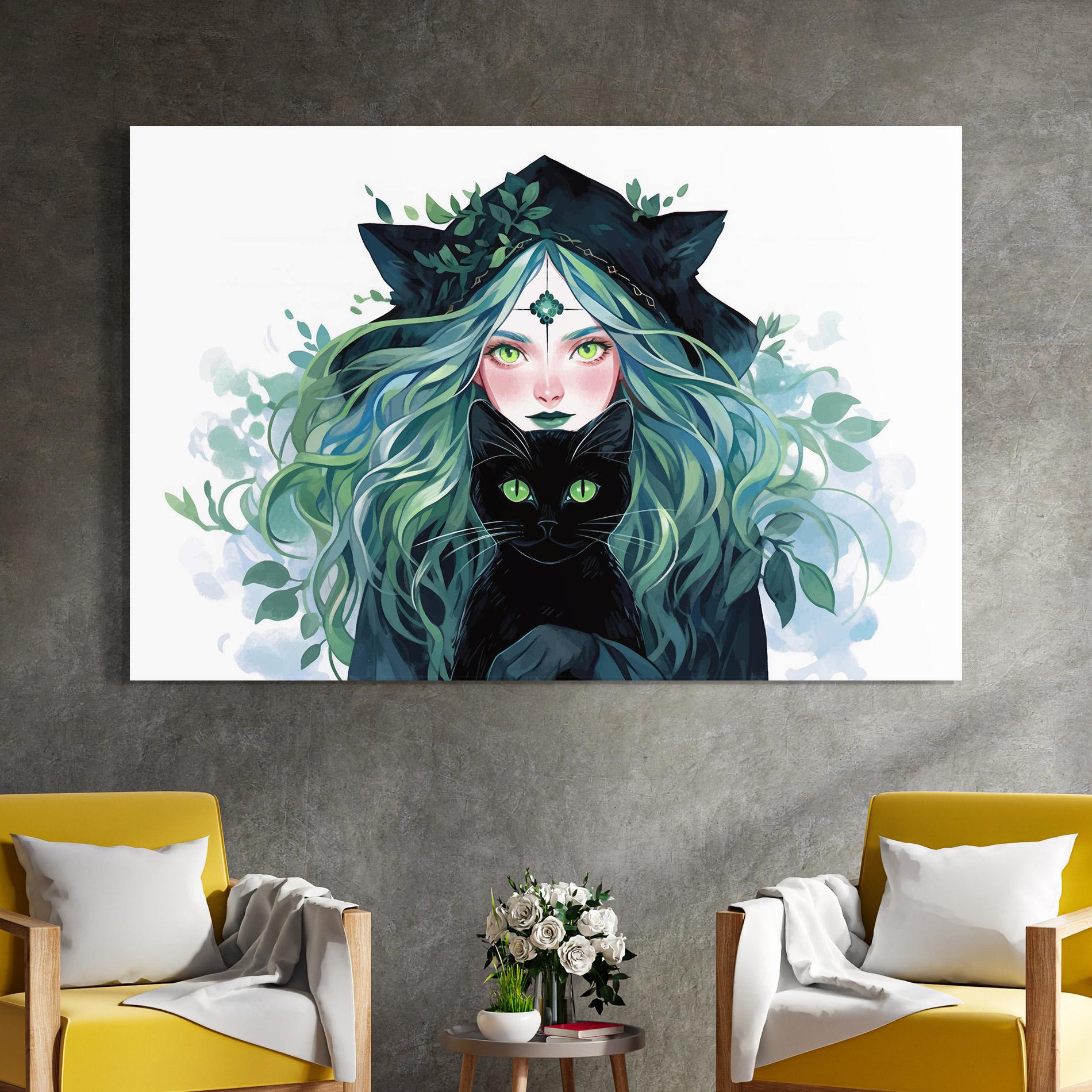 Tablou Sticla Magic Cat Witch mockup 4