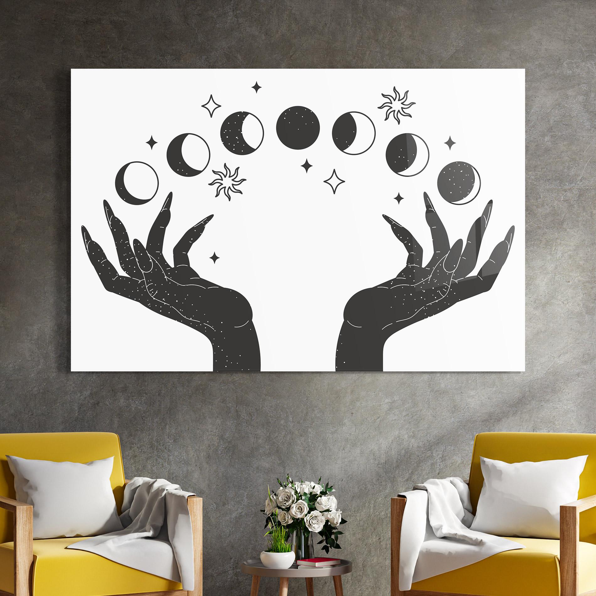 Tablou Sticla Magic Moon Hands mockup 4