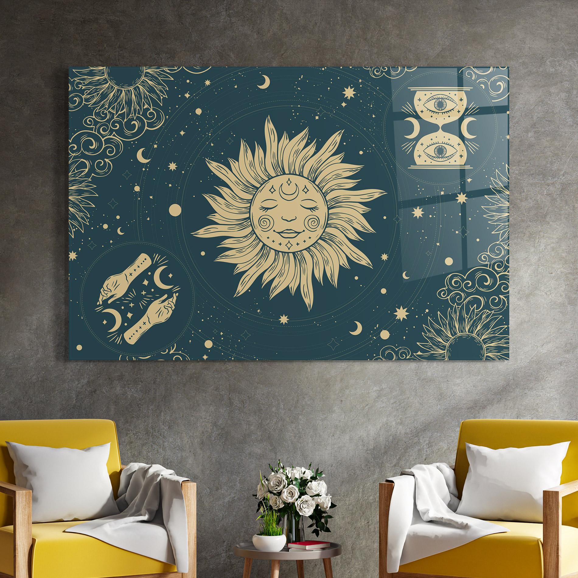 Tablou Sticla Sun Face Magic mockup 4